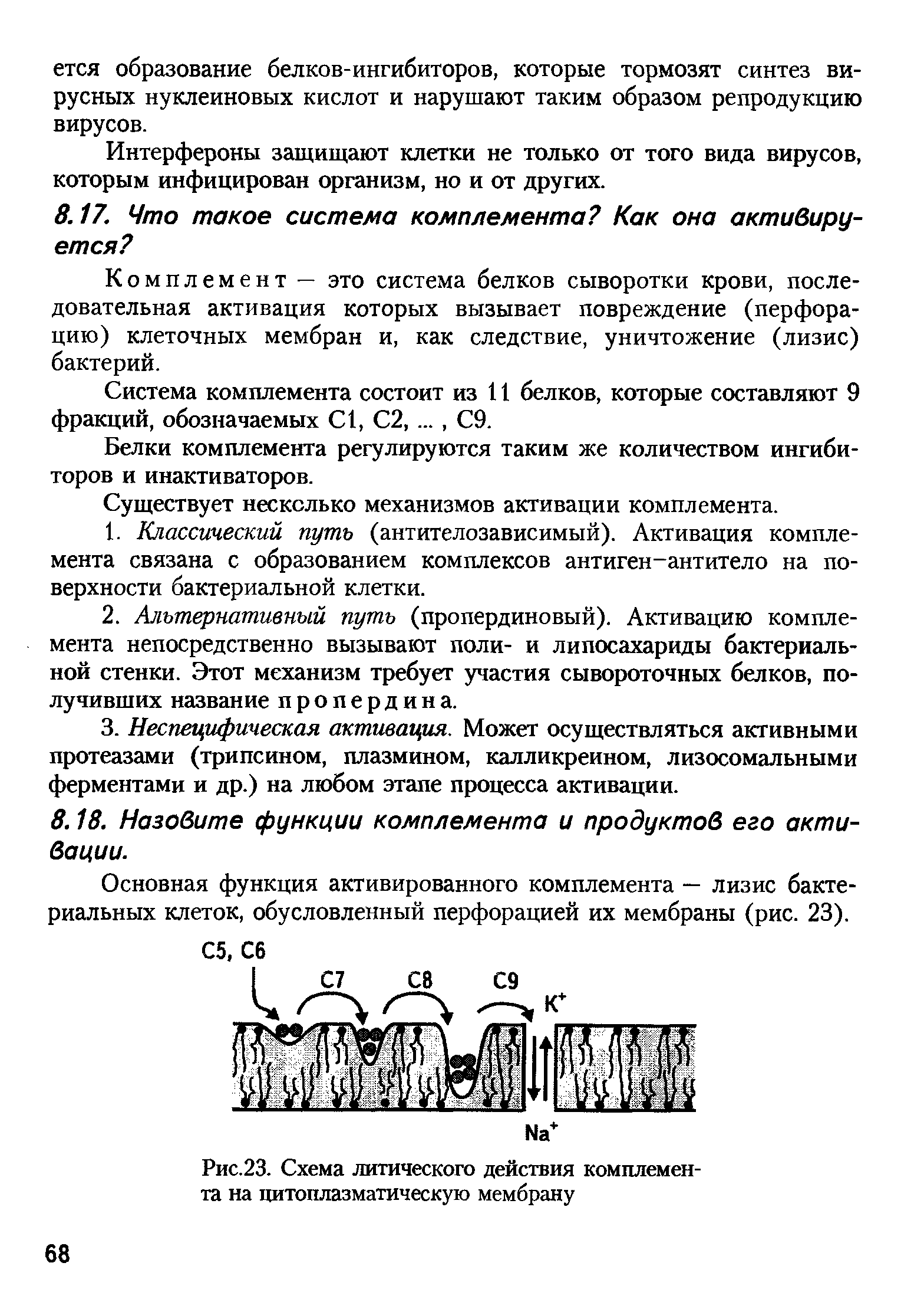 Рис.23. Схема литического действия комплемента на цитоплазматическую мембрану...