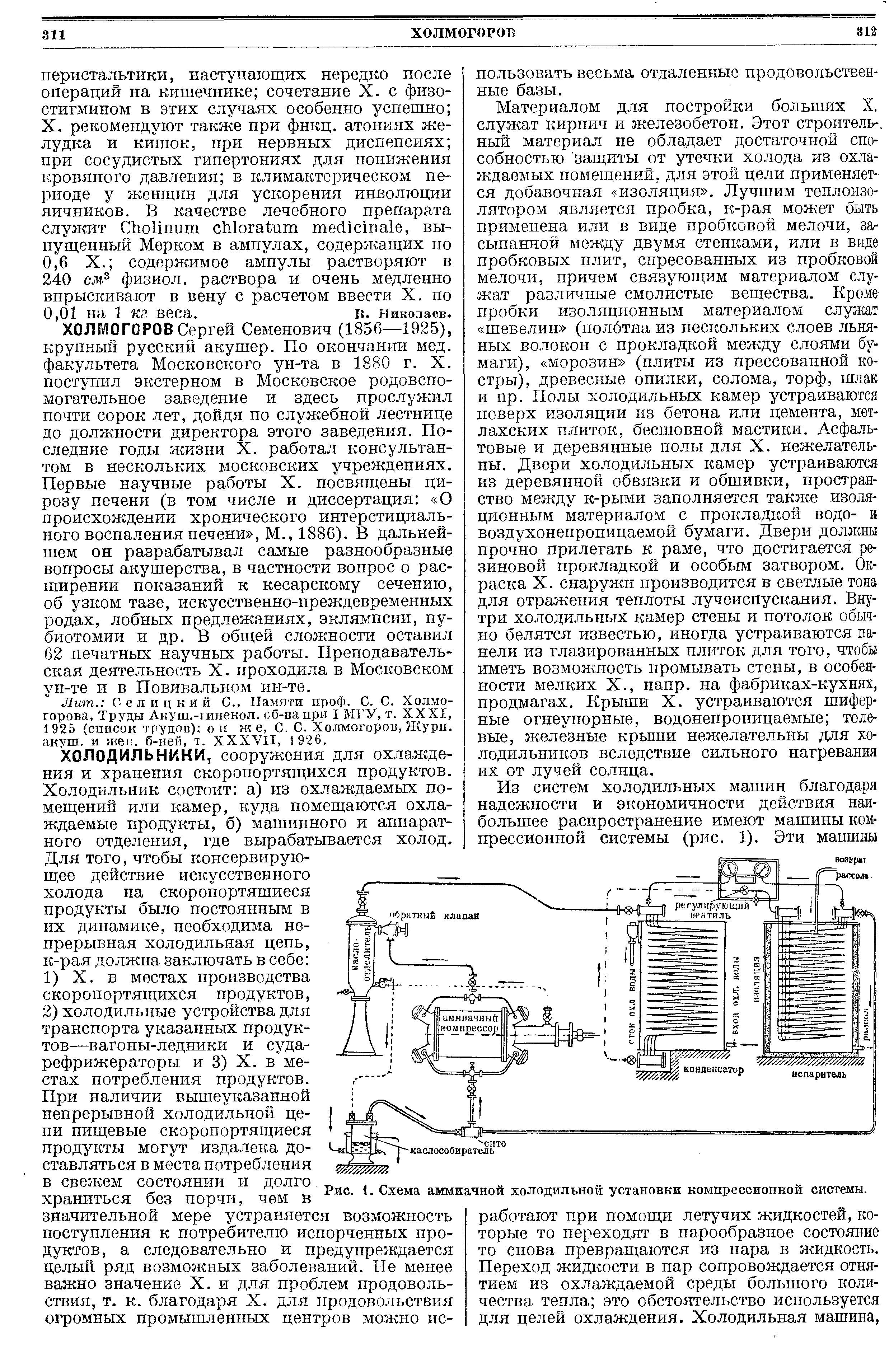 Рис. 1. Схема аммиачной холодильной установки компрессионной системы.