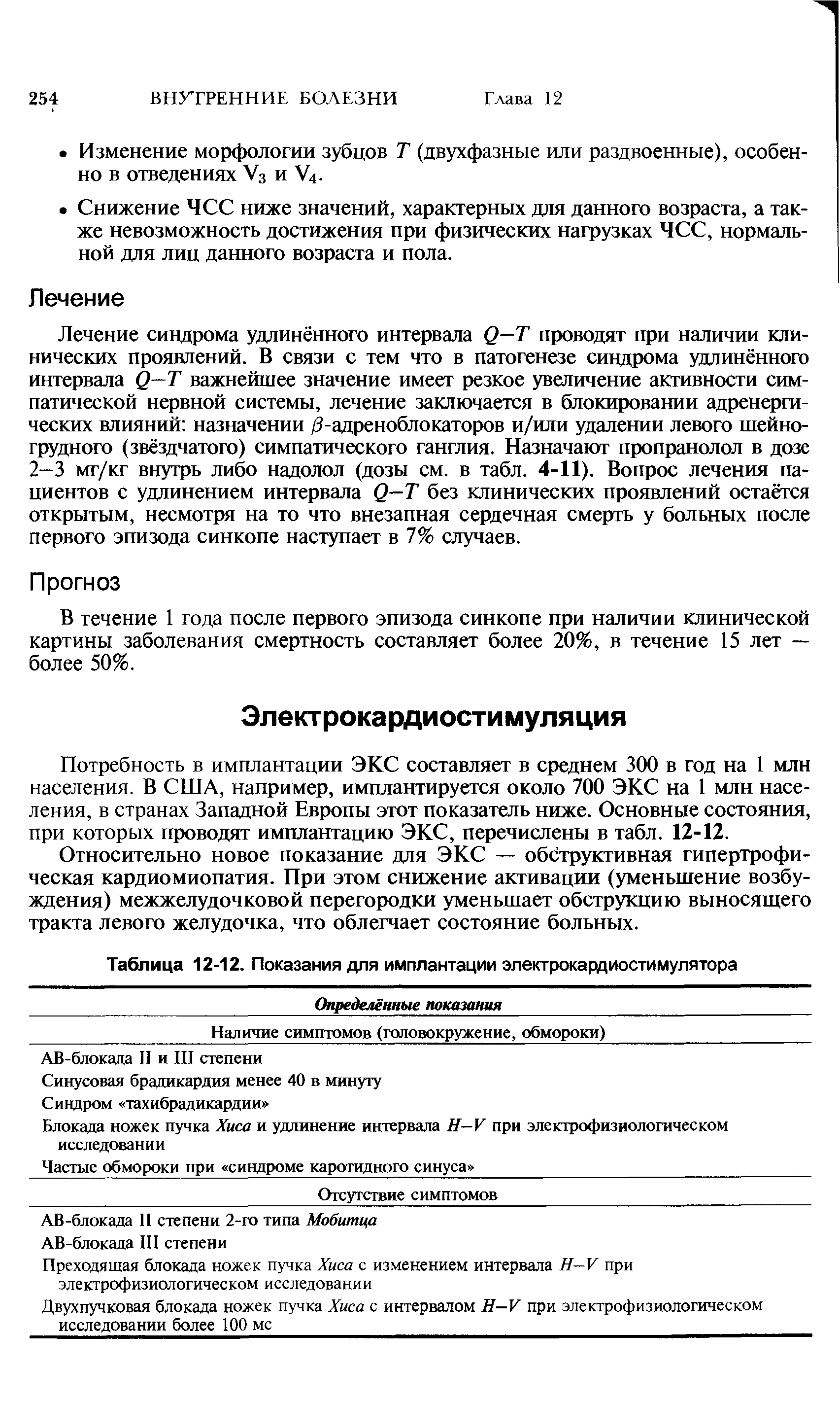 Таблица 12-12. Показания для имплантации электрокардиостимулятора Определённые показания ...