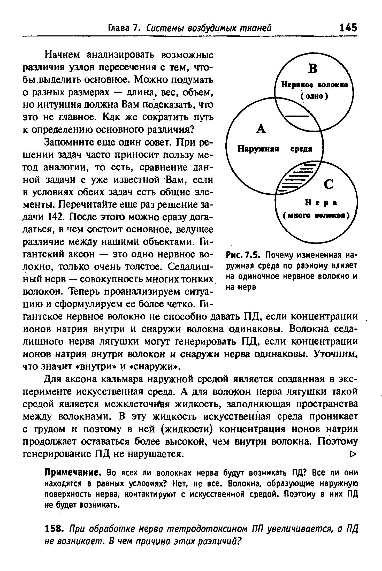 Рис. 7.5. Почему измененная наружная среда по разному влияет на одиночное нервное волокно и на нерв...