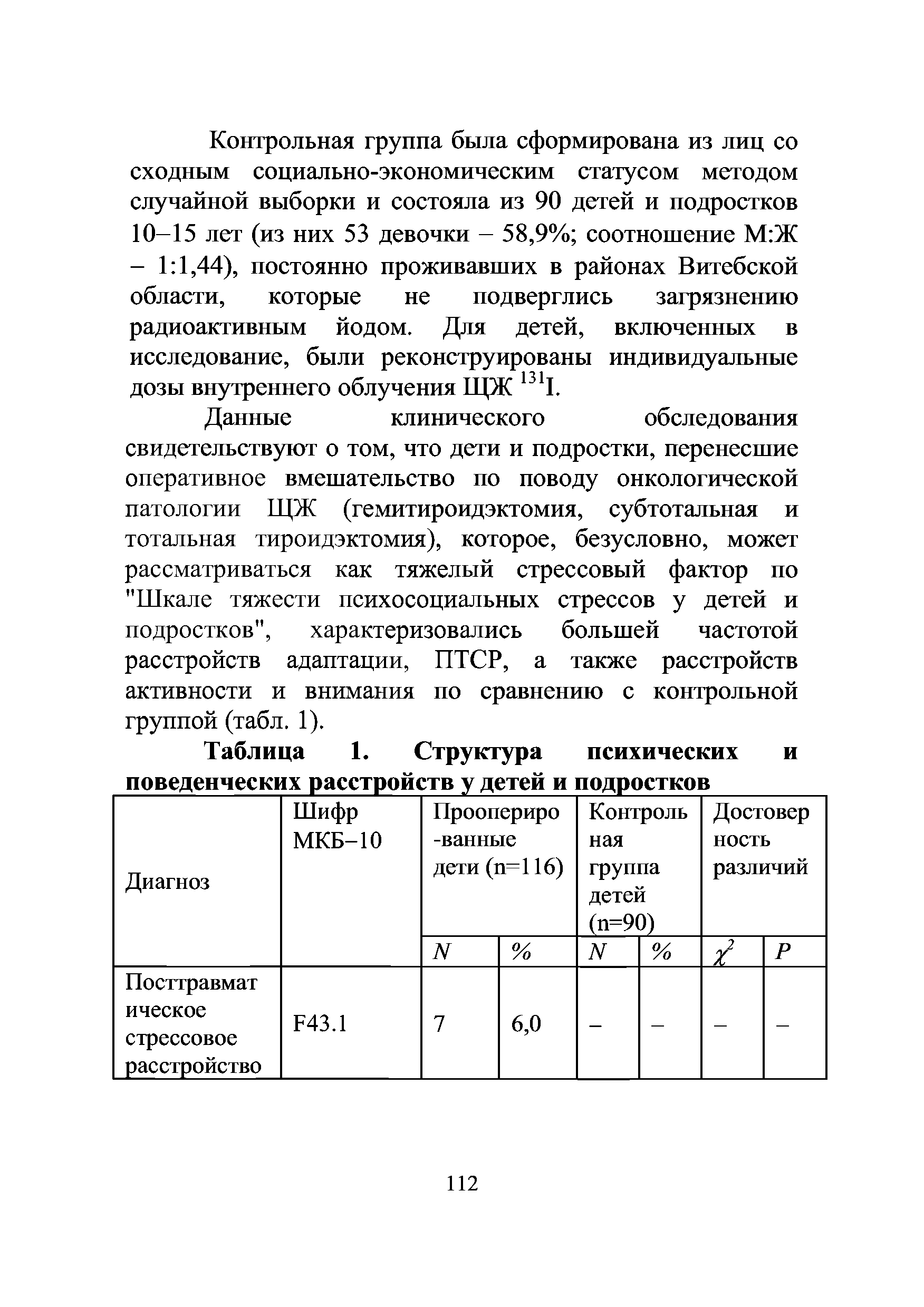 Таблица 1. Структура психических и поведенческих расстройств у детей и подростков...