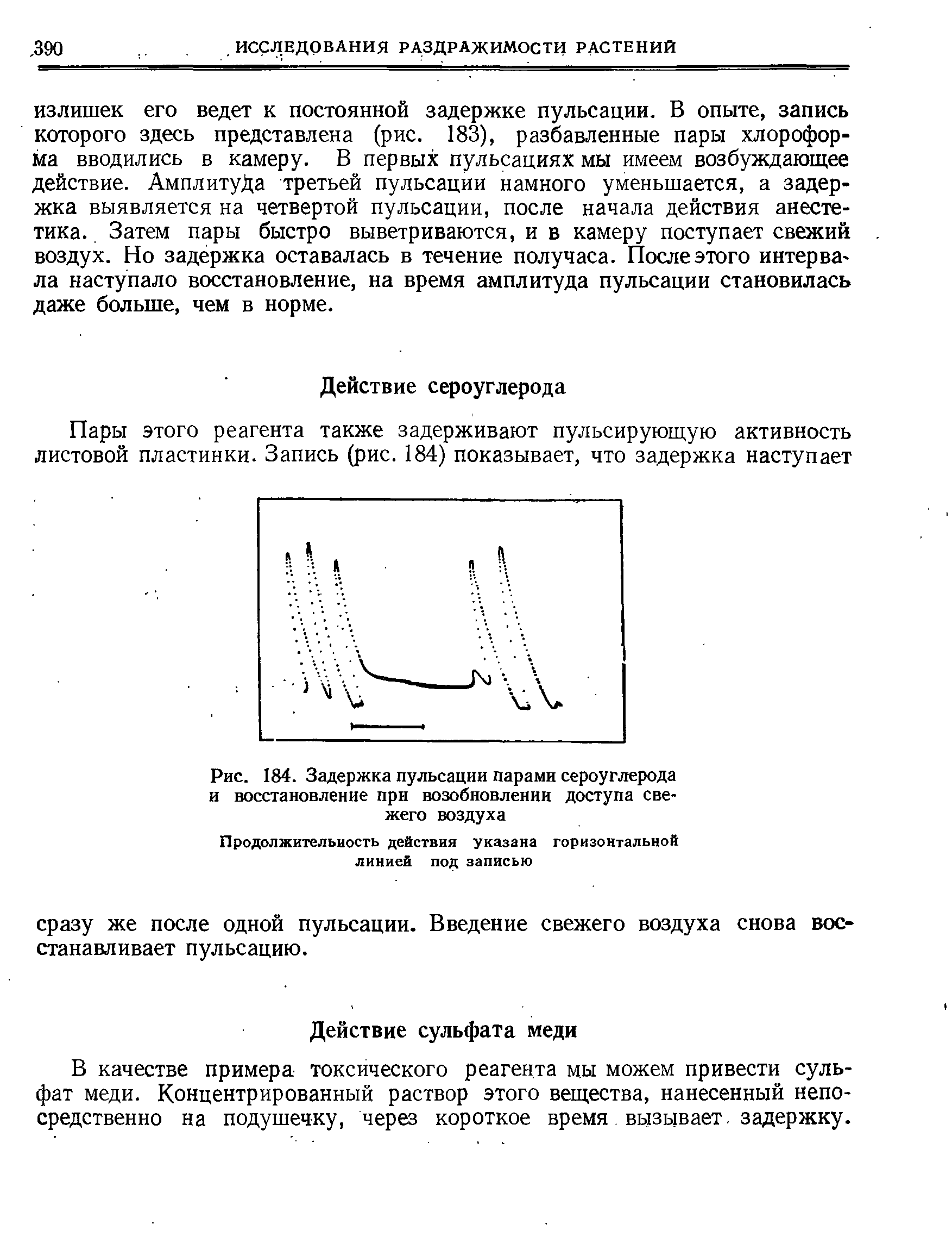Рис. 184. Задержка пульсации парами сероуглерода и восстановление прн возобновлении доступа свежего воздуха...