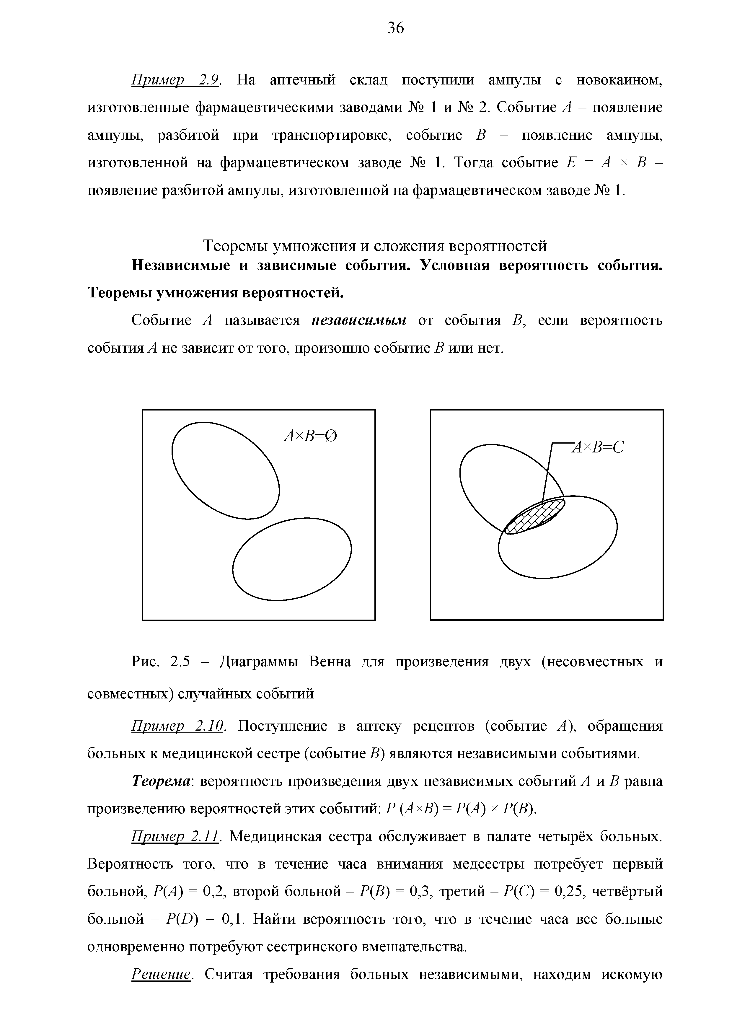 Рис. 2.5 - Диаграммы Венна для произведения двух (несовместных и совместных) случайных событий...