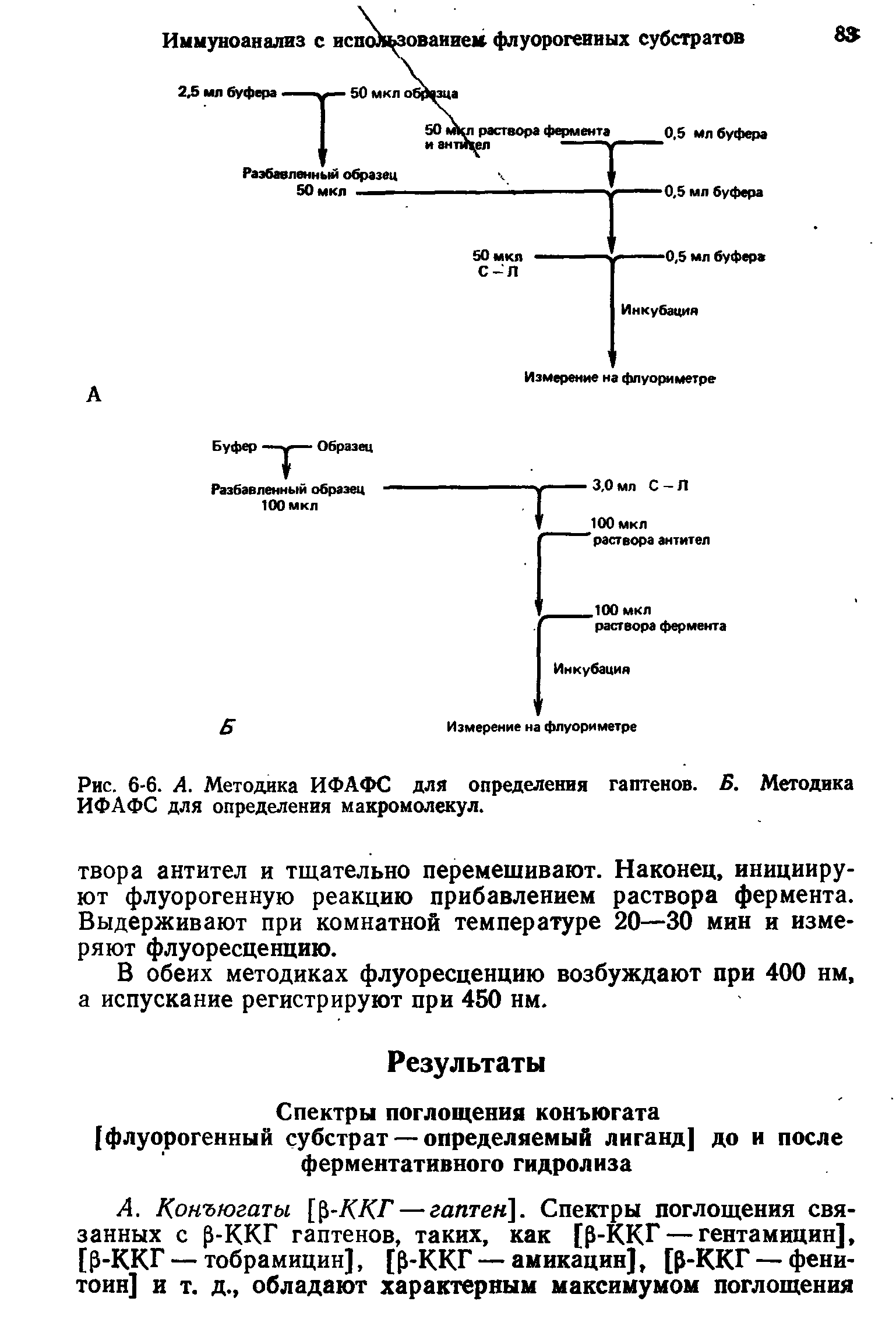 Рис. 6-6. А. Методика ИФАФС для определения гаптенов. Б. Методика ИФАФС для определения макромолекул.