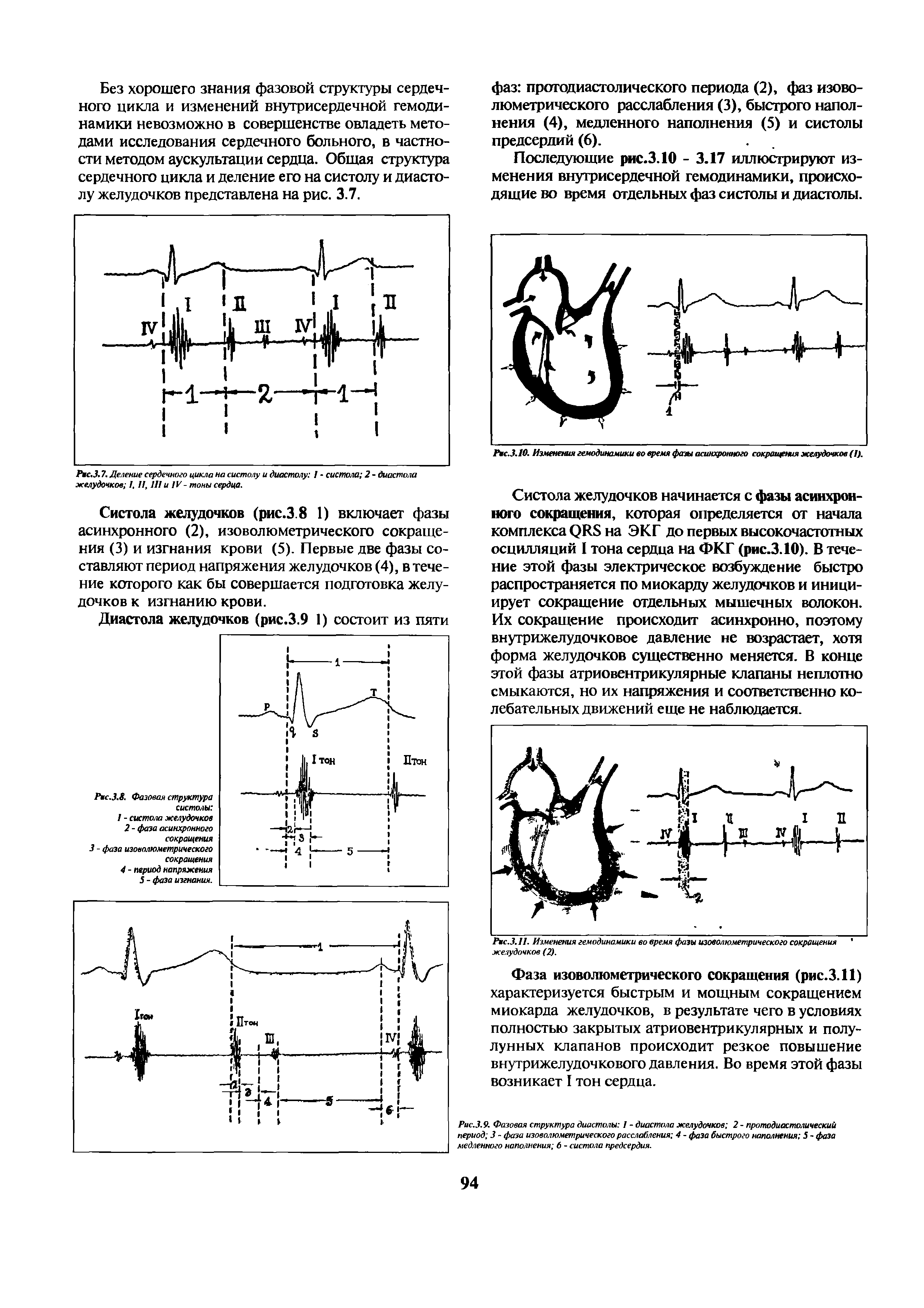 Рис.3.9. Фазовая структура диастолы 1 - диастола желудочков 2 - протодиастолический период 3 - фаза изоволюметрического расслабления 4 - фаза быстрого наполнения 5 - фаза медленного наполнения 6 - систола предсердия.