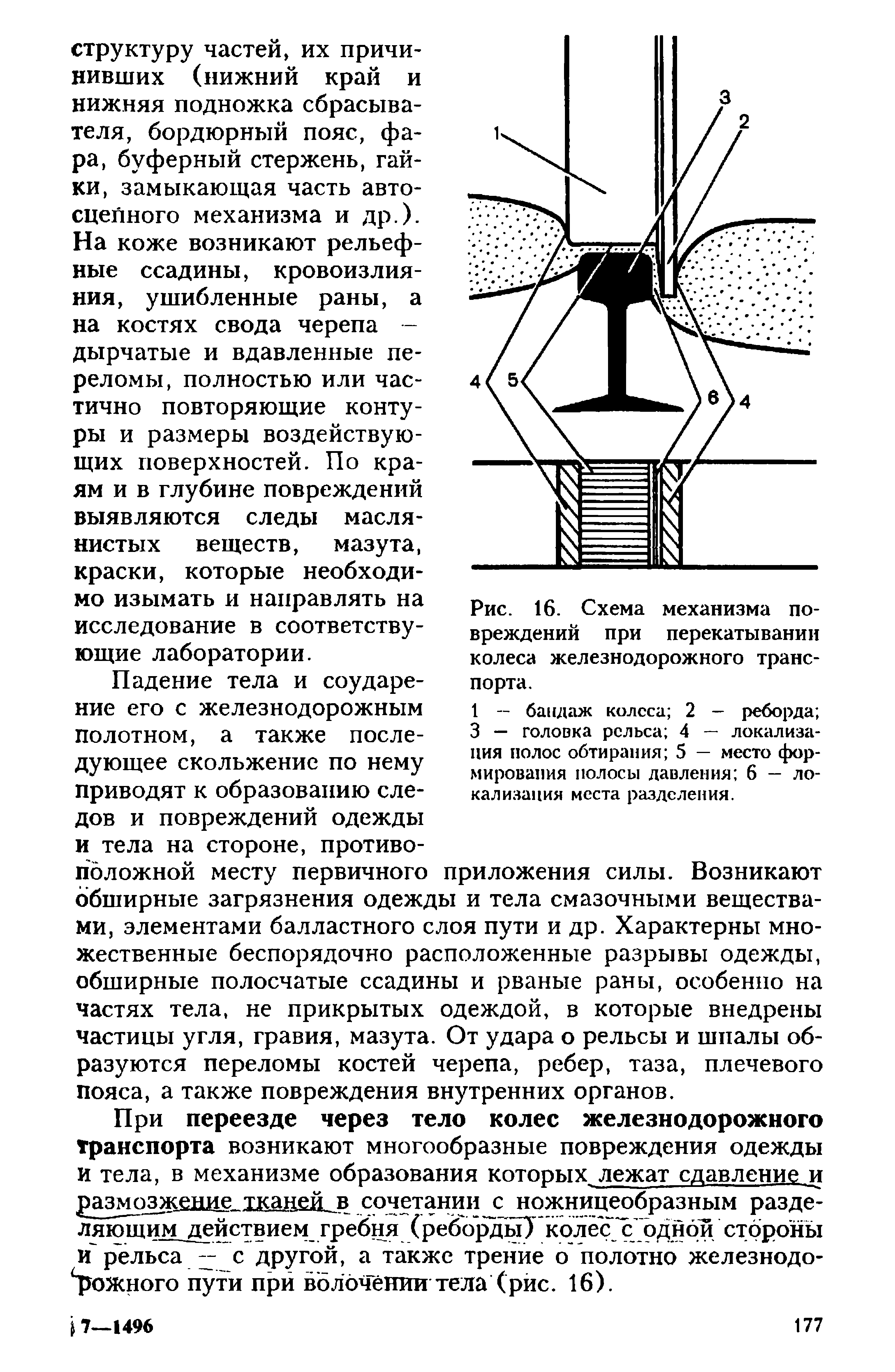 Рис. 16. Схема механизма повреждений при перекатывании колеса железнодорожного транспорта.