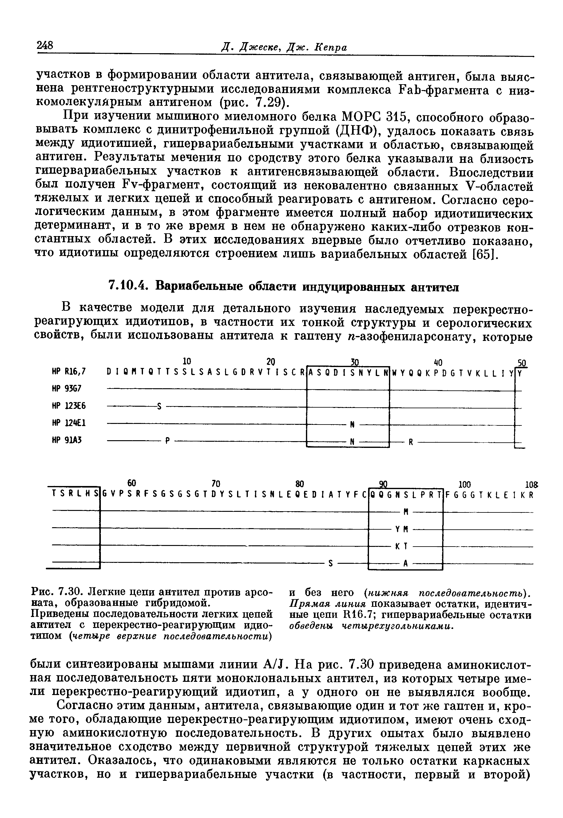 Рис. 7.30. Легкие цепи антител против арсената, образованные гибридомой.