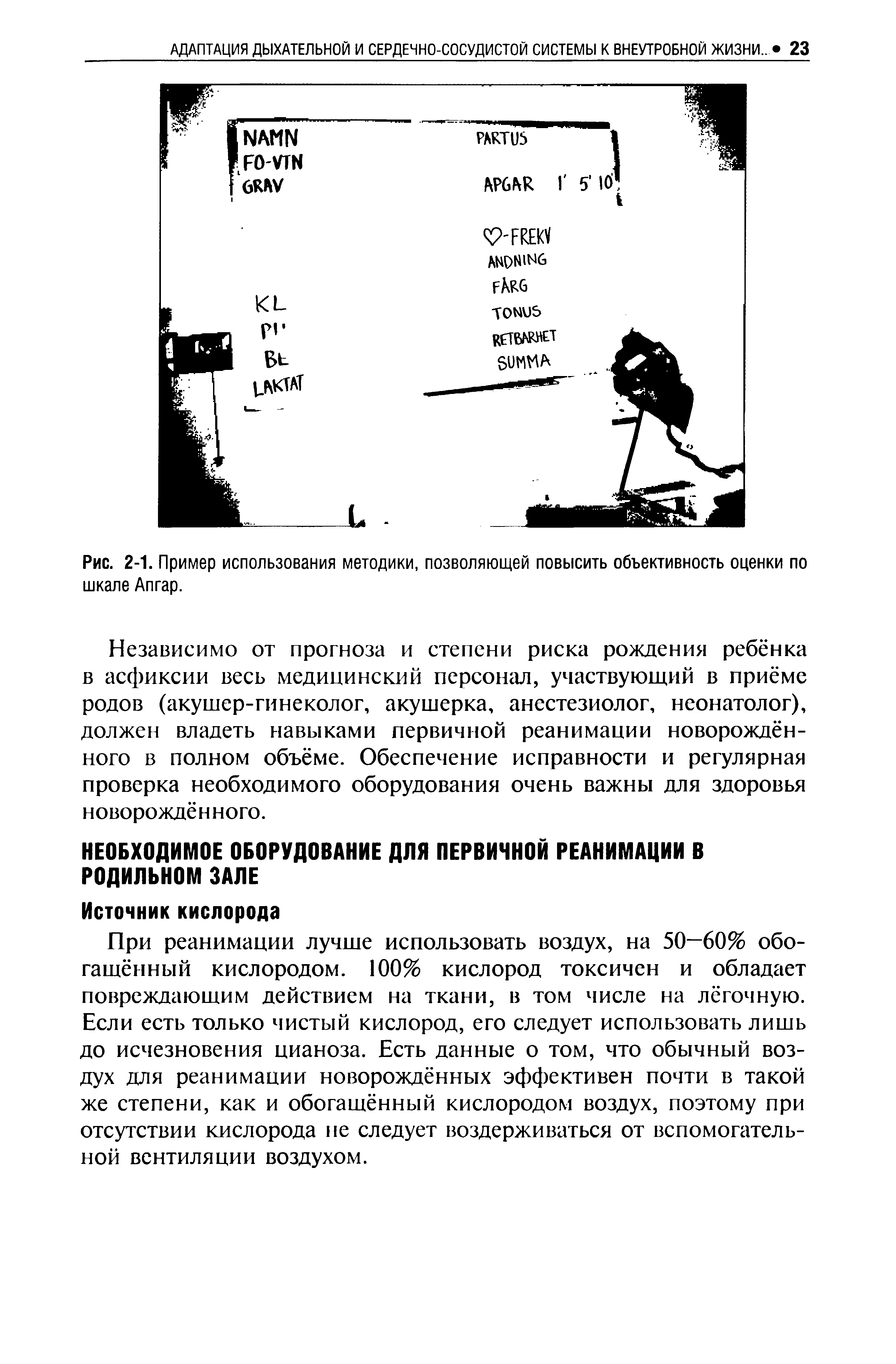 Рис. 2-1. Пример использования методики, позволяющей повысить объективность оценки по шкале Апгар.