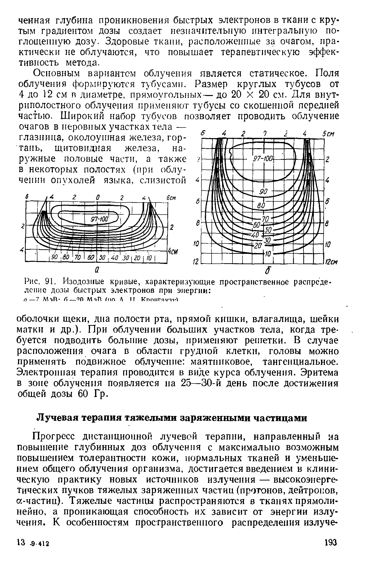 Рис. 91. Изодозиые кривые, характеризующие пространственное распрсде ленне дозы быстрых электронов при энергии ...