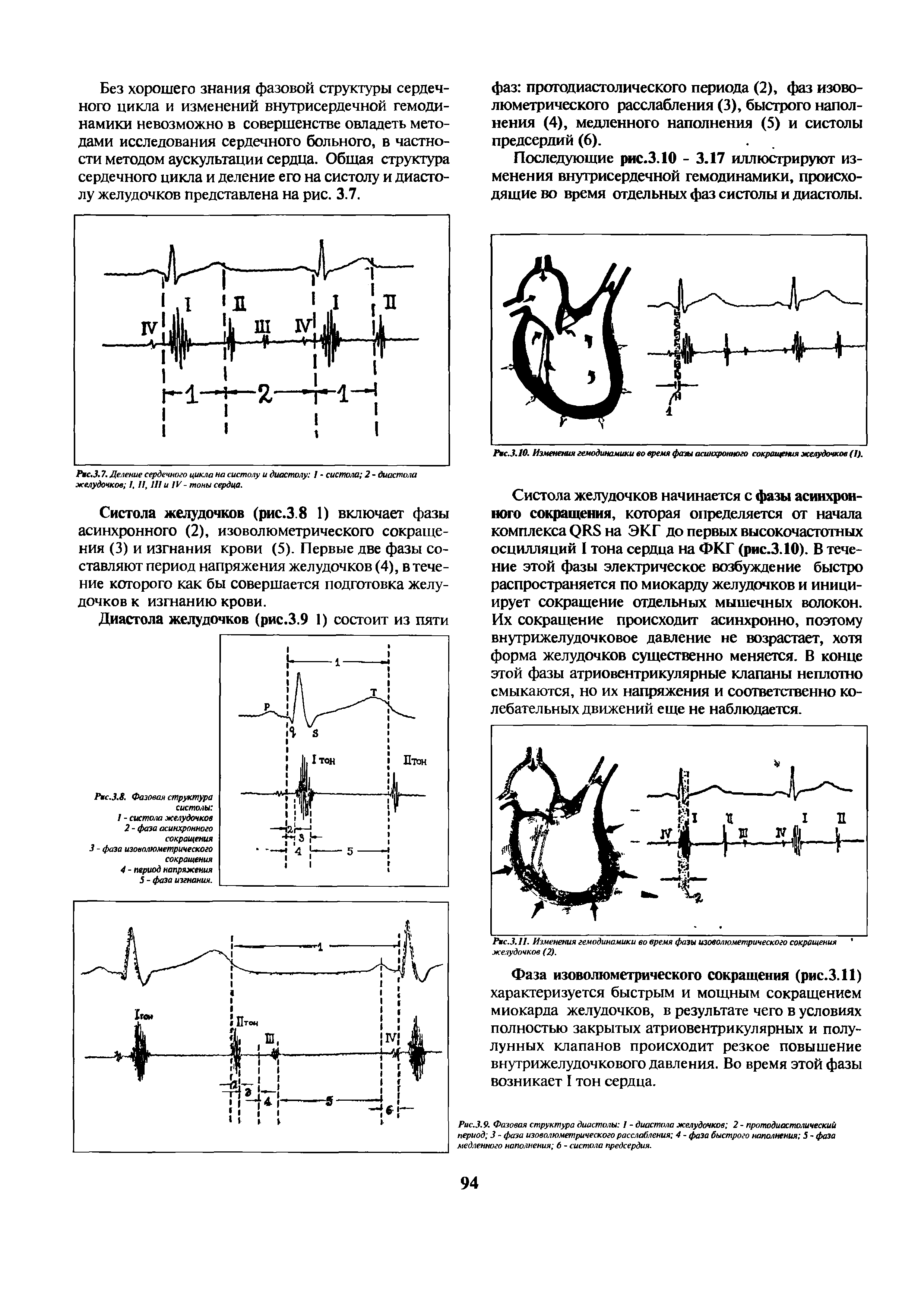 Рис.З,7. Деление сердечного цикла на систолу и диастолу / - систола 2 - диастола желудочков 1, 11,111 и IV - тоны сердца.