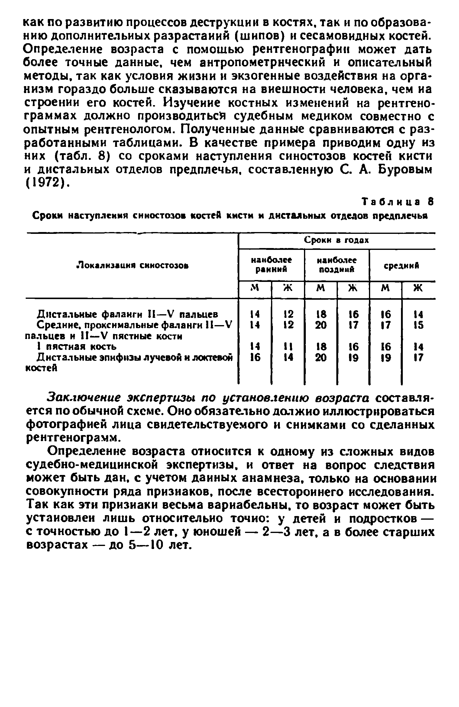 Таблица 8 Сроки наступления синостозов костей кисти и дистальных отделов предплечья...