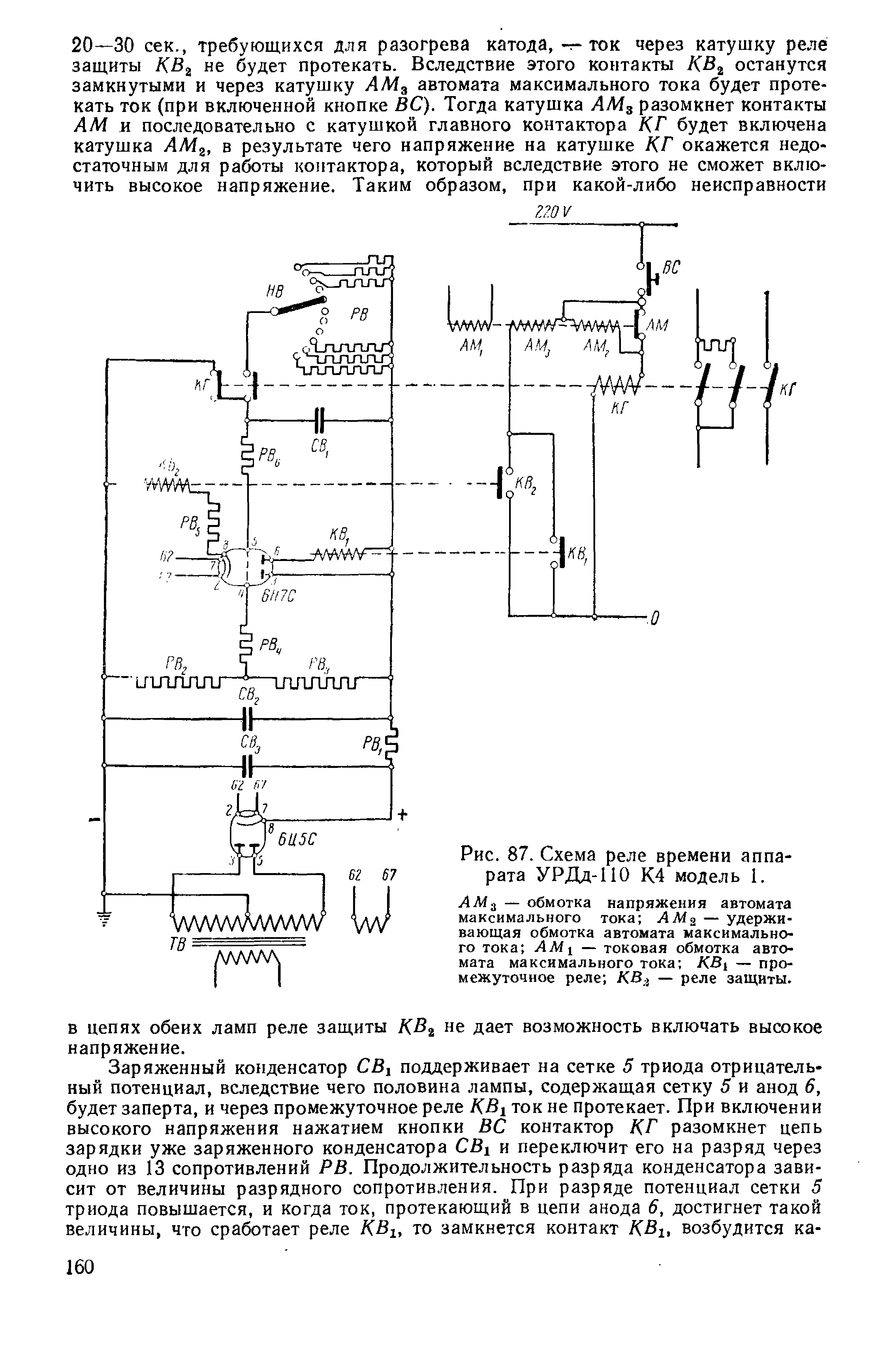 Рис. 87. Схема реле времени аппарата УРДд-110 К4 модель 1.