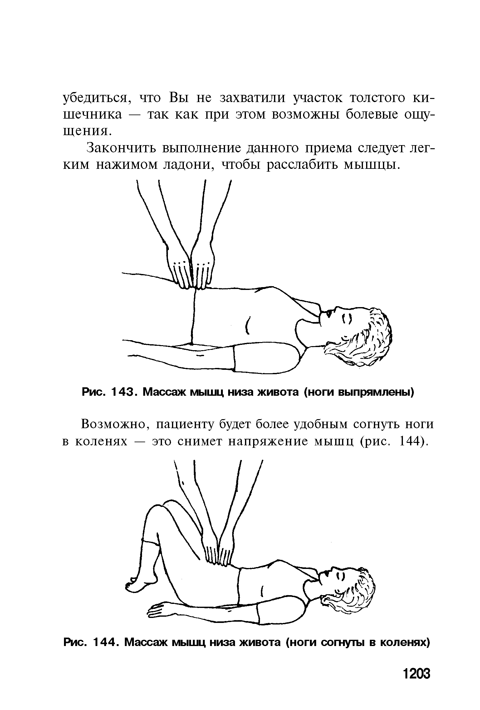 Рис. 143. Массаж мышц низа живота (ноги выпрямлены)...