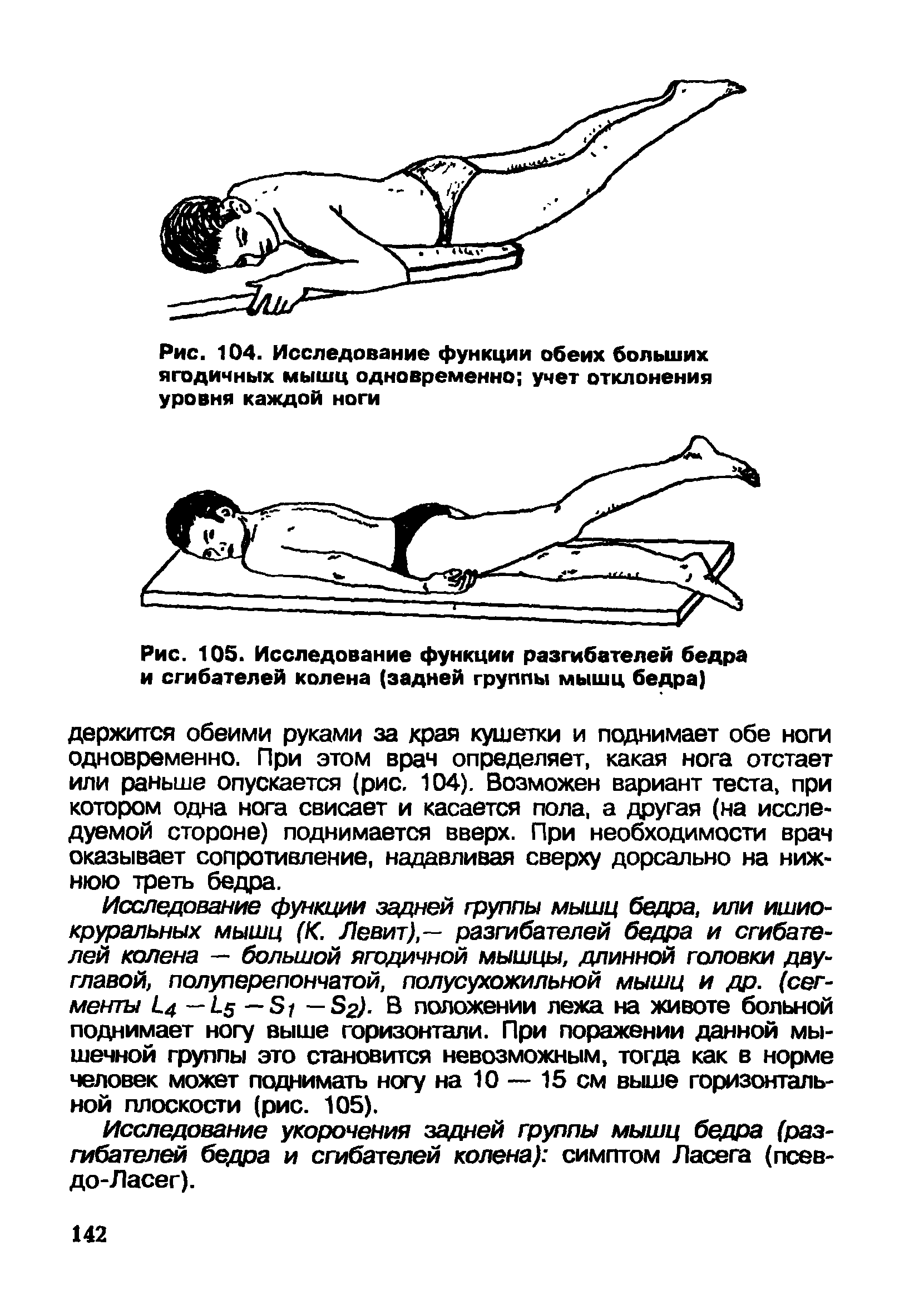 Рис. 105. Исследование функции разгибателей бедра и сгибателей колена (задней группы мышц бедра)...