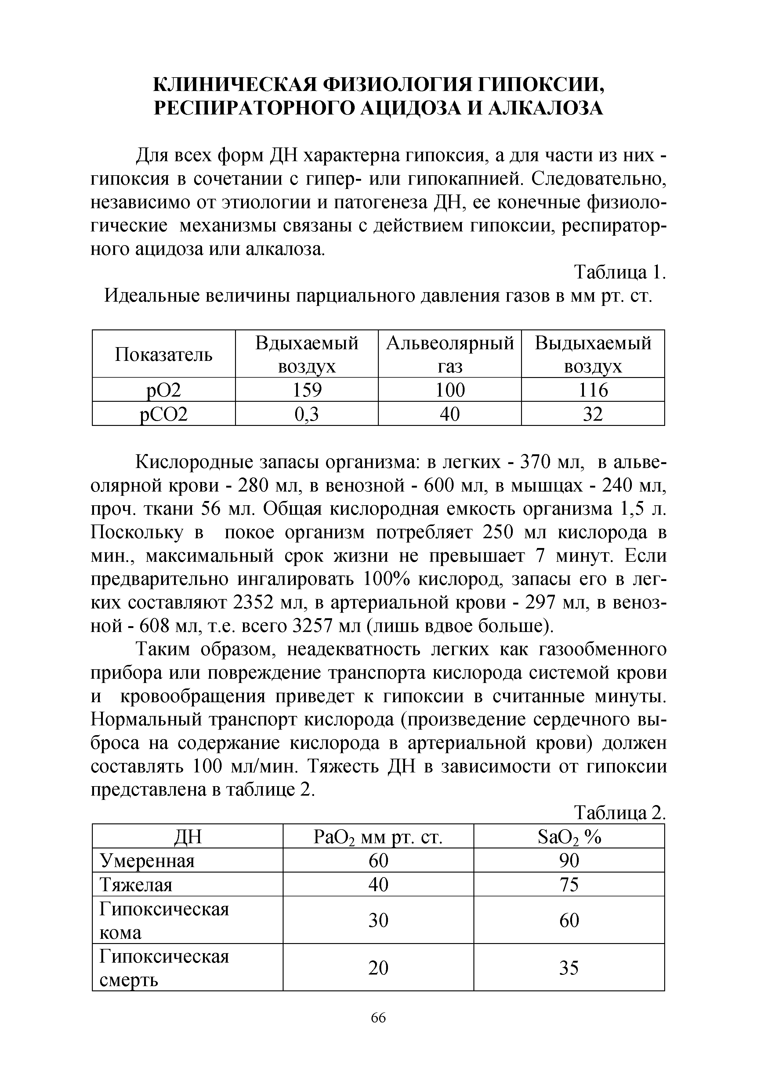 Таблица 1. Идеальные величины парциального давления газов в мм рт. ст.