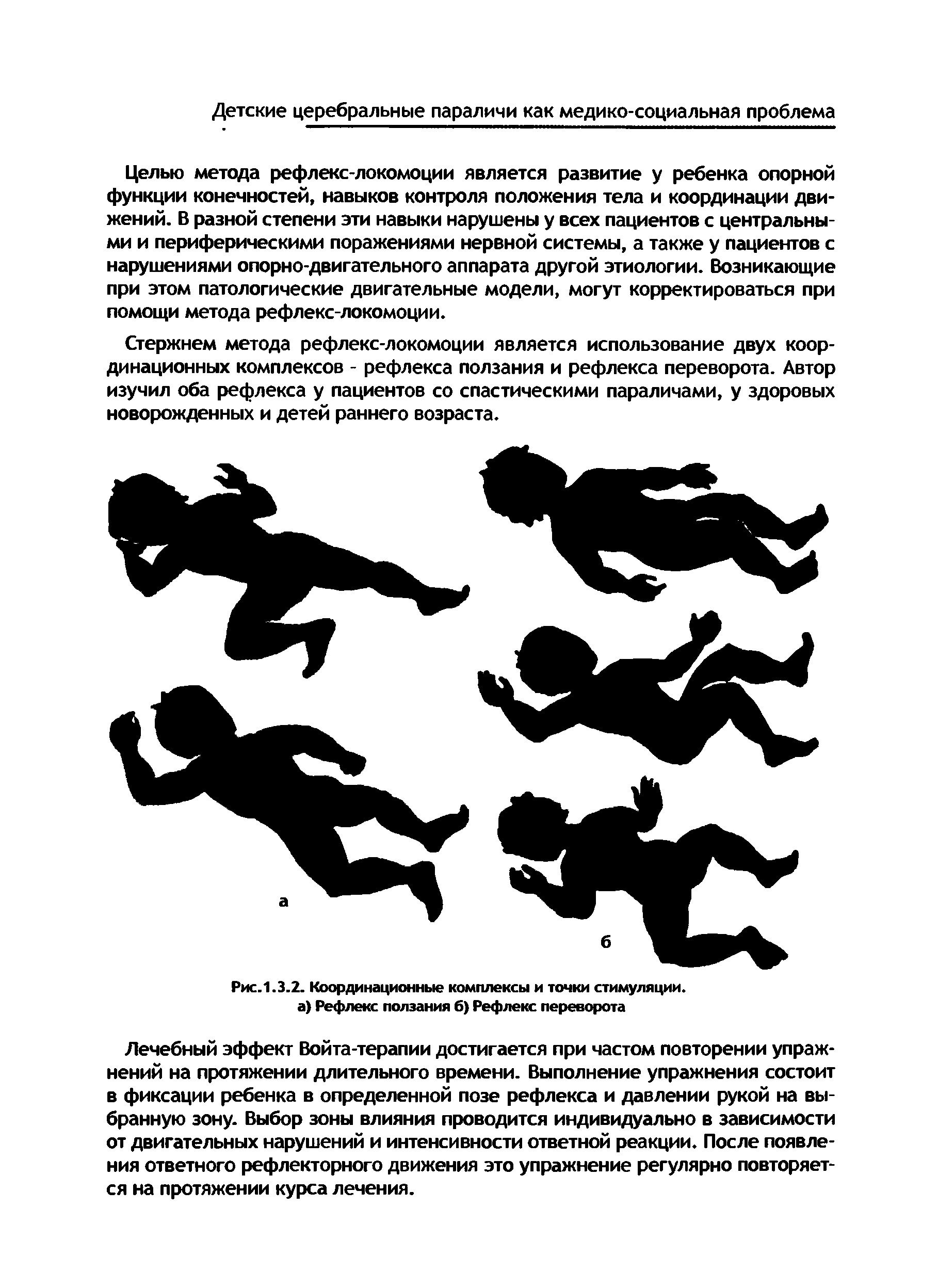 Рис.1.3.2. Координационные комплексы и точки стимуляции, а) Рефлекс ползания 6) Рефлекс переворота...