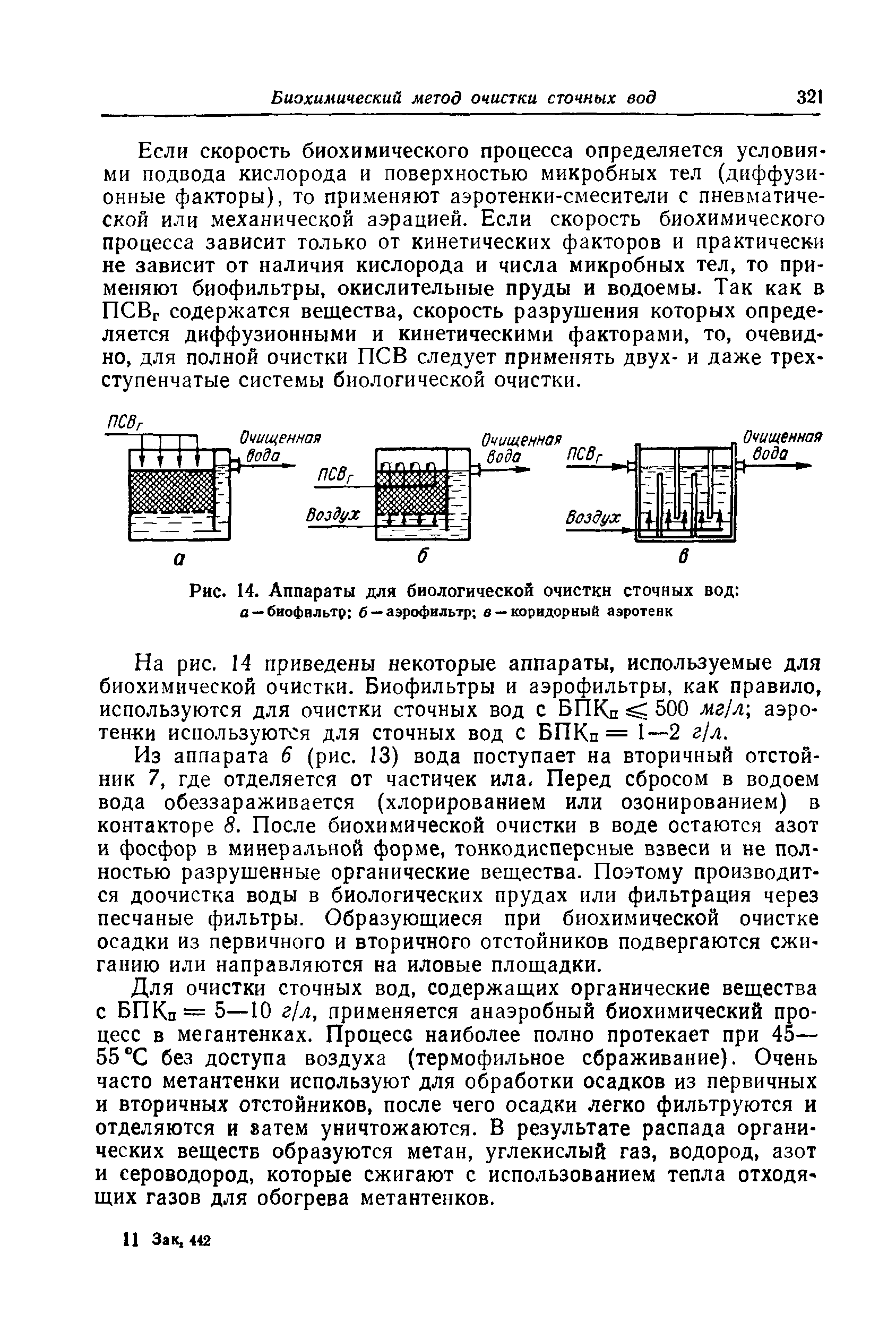 Рис. 14. Аппараты для биологической очистки сточных вод а —биофильтр б — аэрофильтр в — коридорный аэротенк...