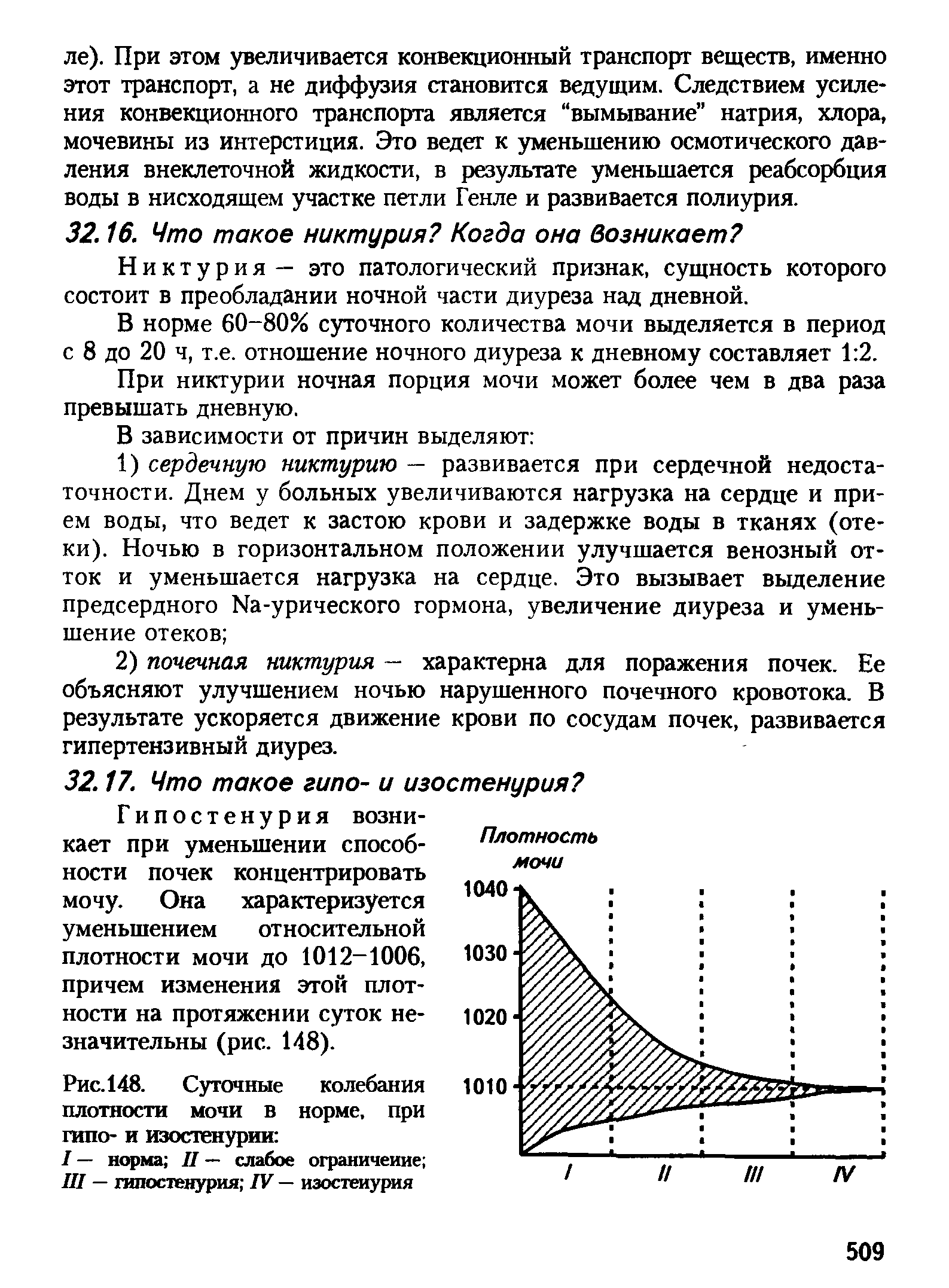 Рис. 148. Суточные колебания плотности мочи в норме, при гипо- и изостенурии ...