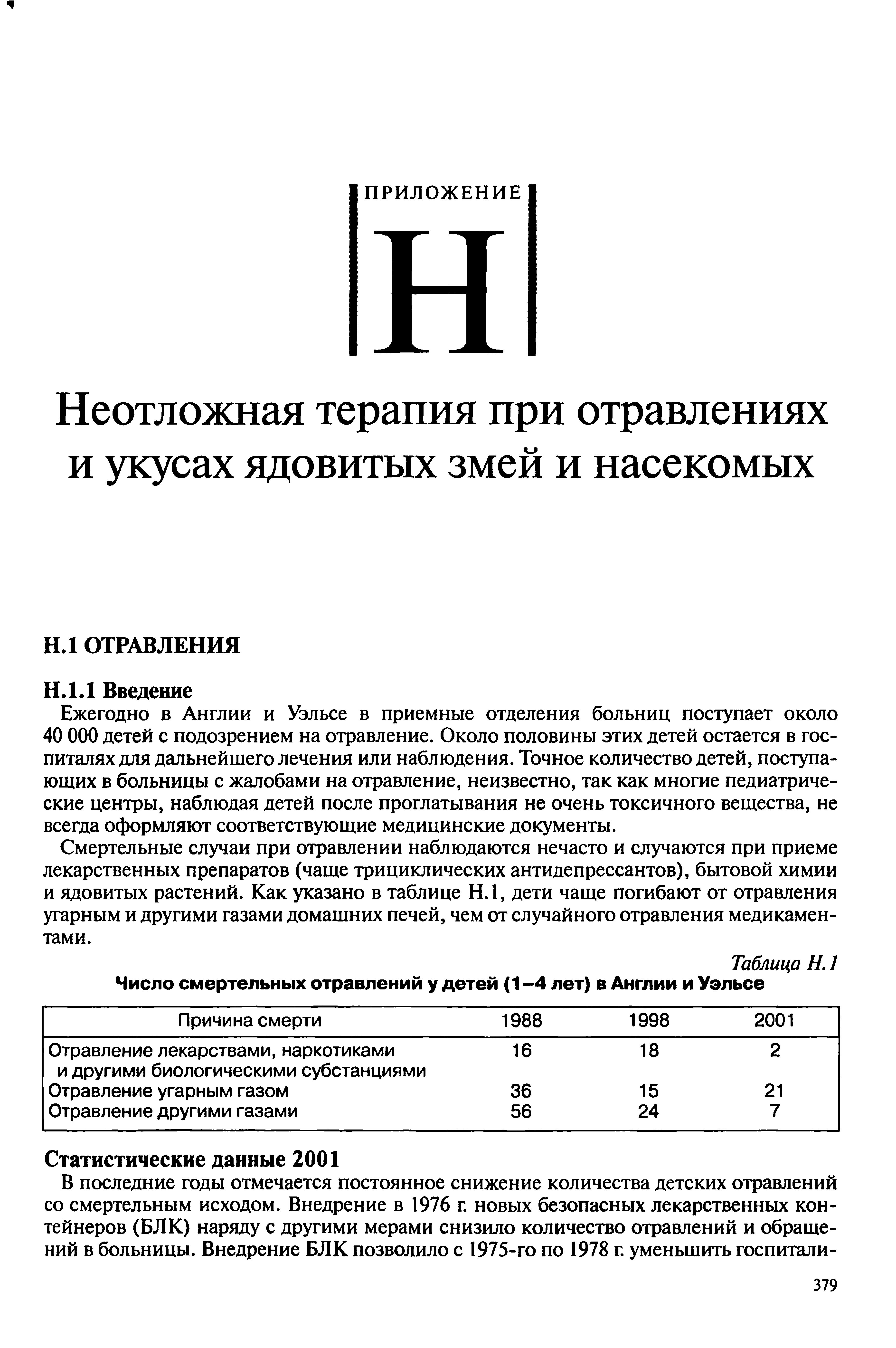 Таблица Н. 1 Число смертельных отравлений у детей (1-4 лет) в Англии и Уэльсе...