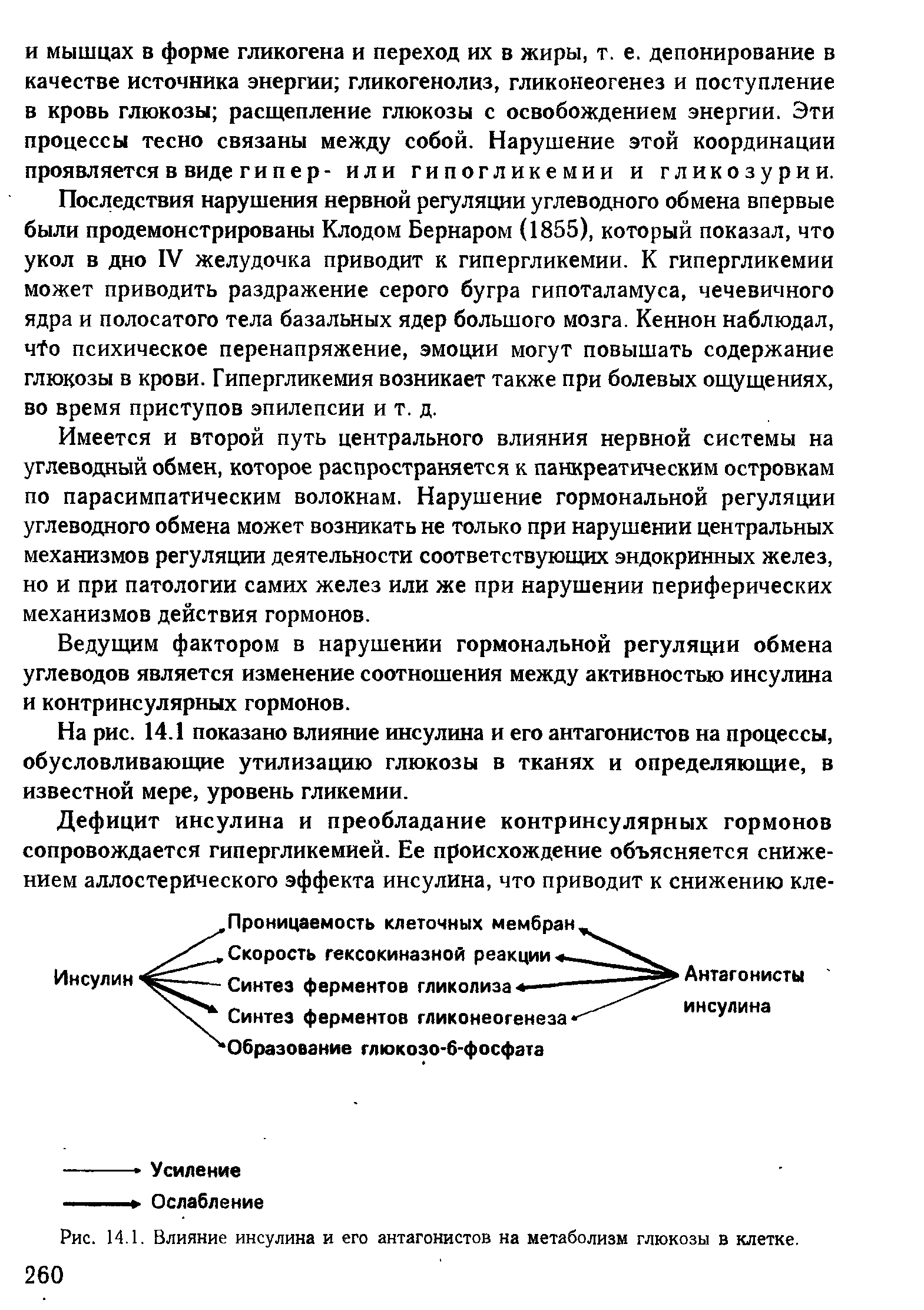 Рис. 14.1. Влияние инсулина и его антагонистов на метаболизм глюкозы в клетке.