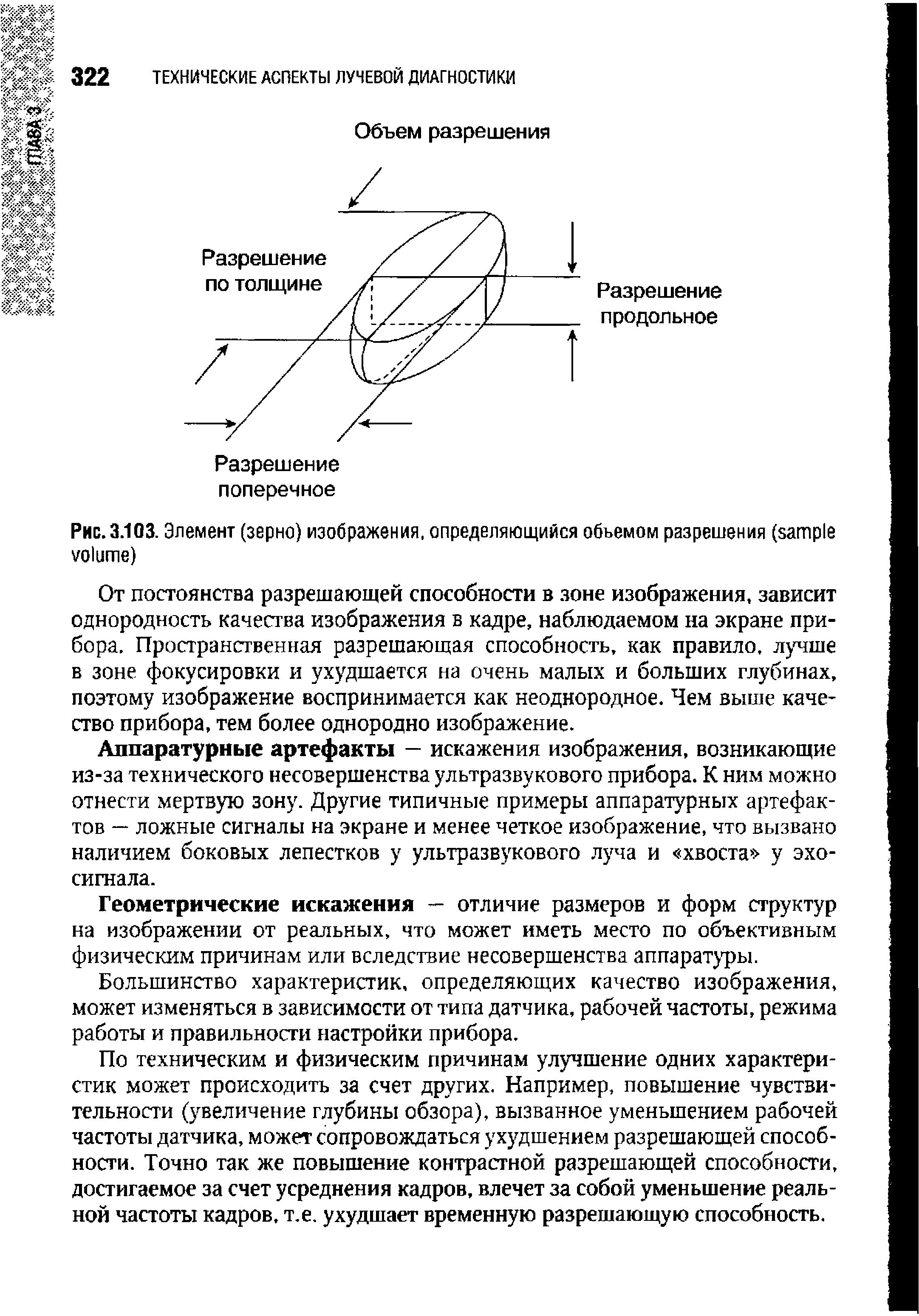 Рис. 3.103. Элемент (зерно) изображения, определяющийся объемом разрешения ( )...