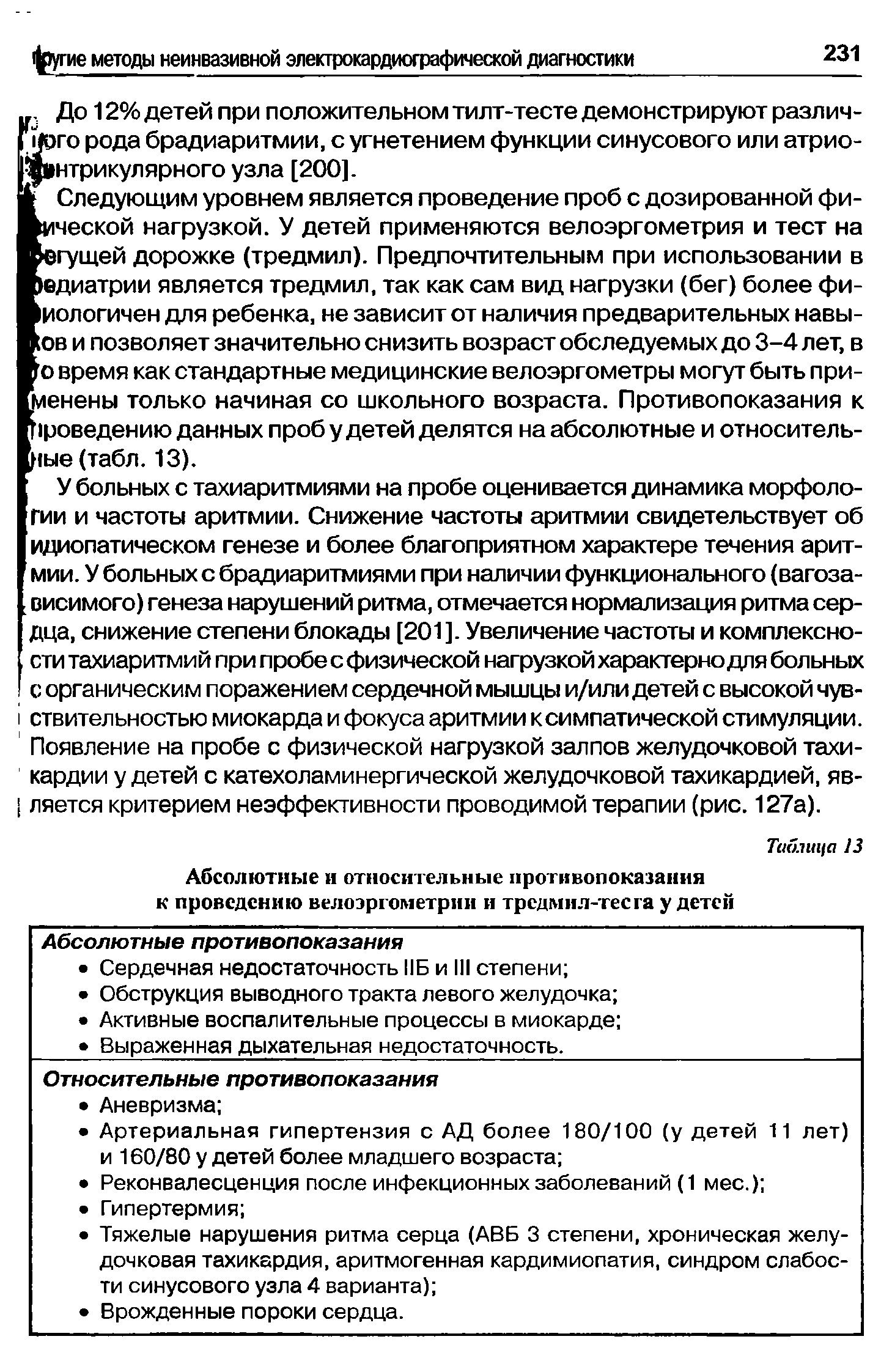 Таблица 13 Абсолютные и относительные противопоказания к проведению велоэргометрии и трсдмнл-тесга у детей...