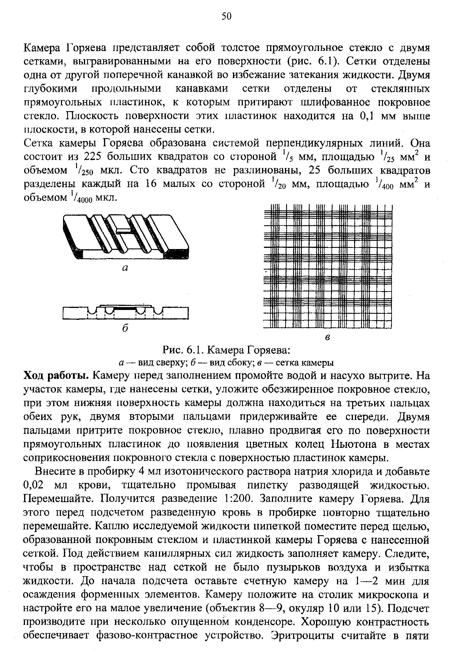 Рис. 6.1. Камера Горяева а — вид сверху б — вид сбоку в — сетка камеры...