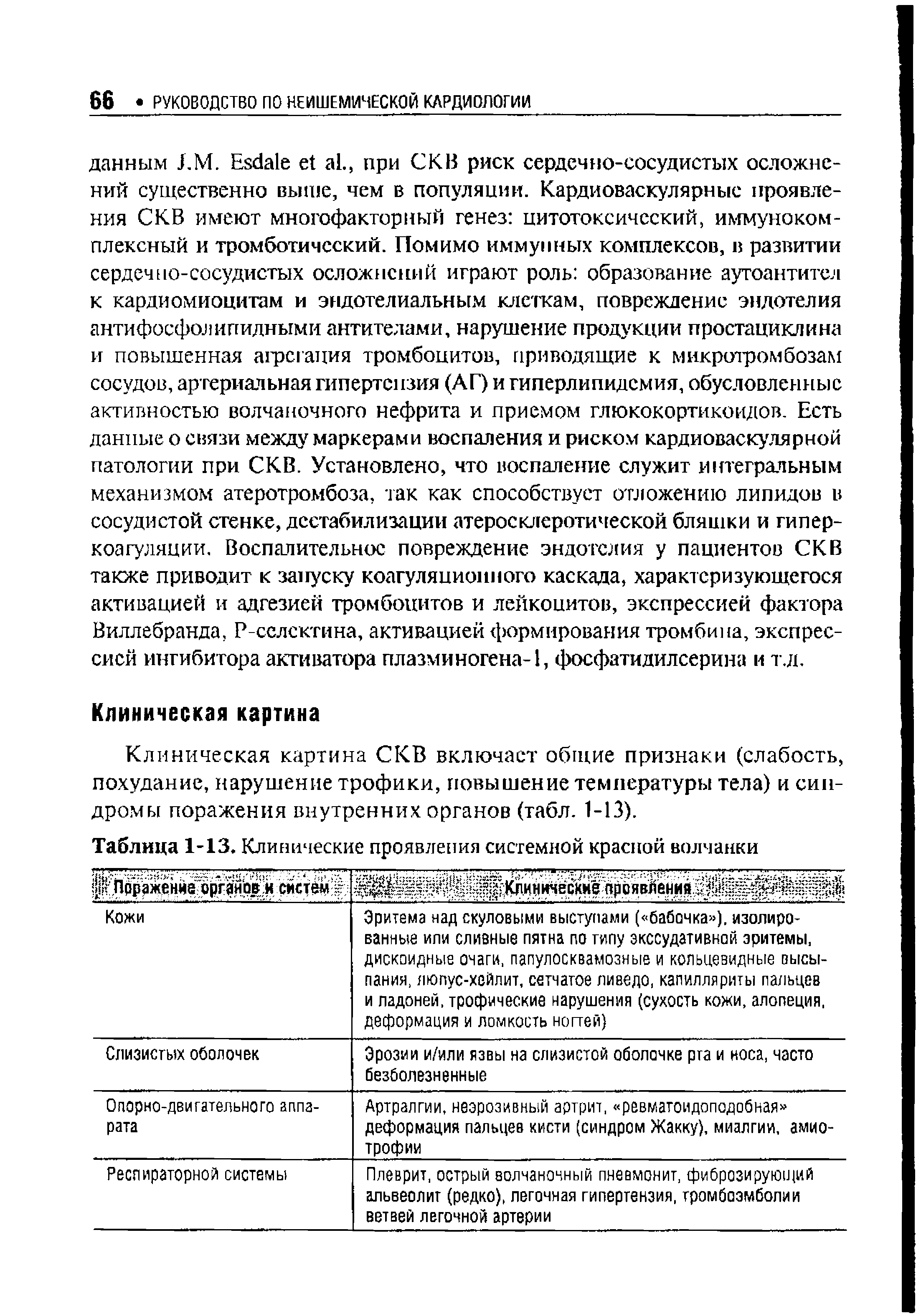 Таблица 1-13. Клинические проявления системной красной волчанки...