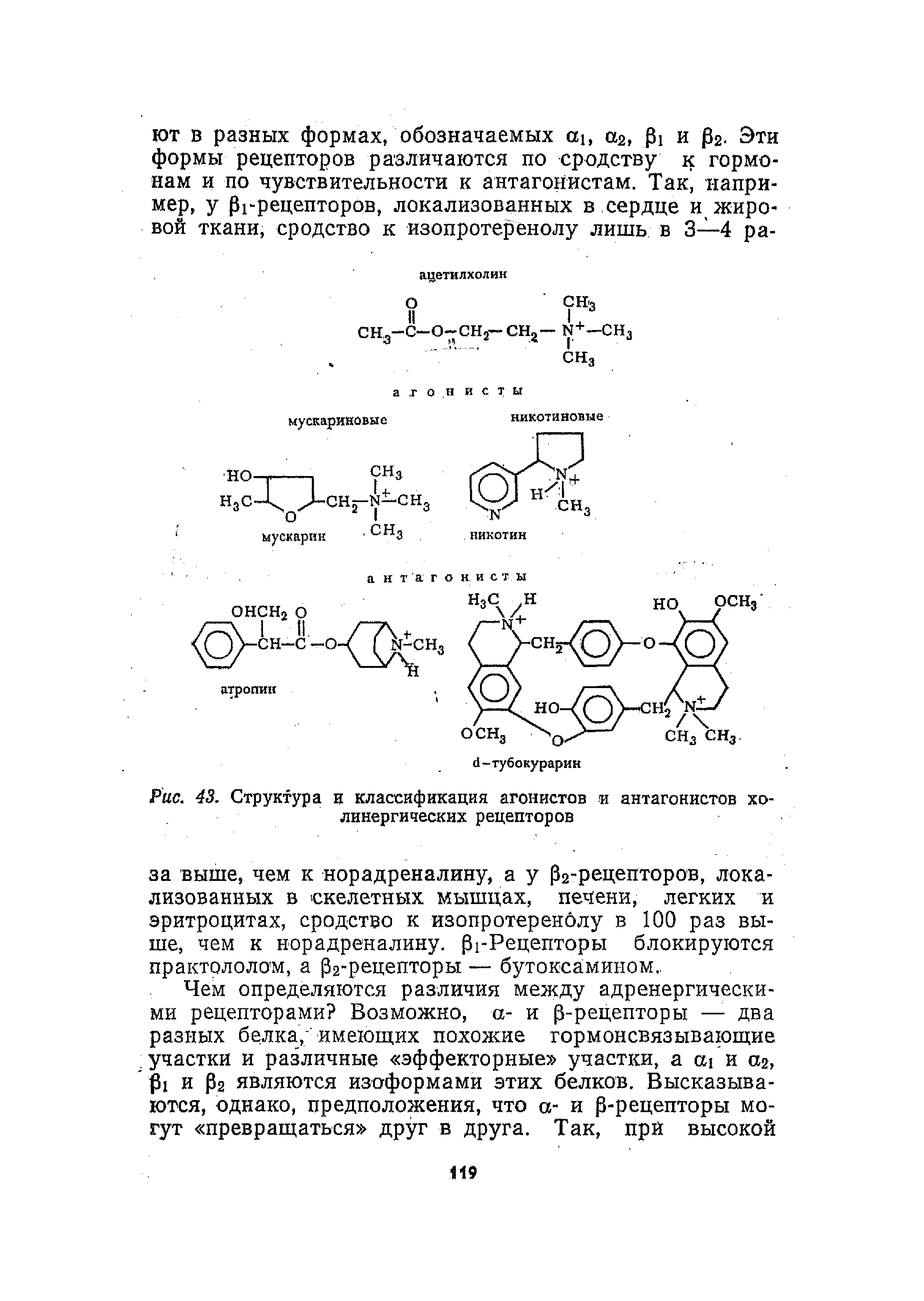 Рис. 43. Структура и классификация агонистов и антагонистов холинергических рецепторов...