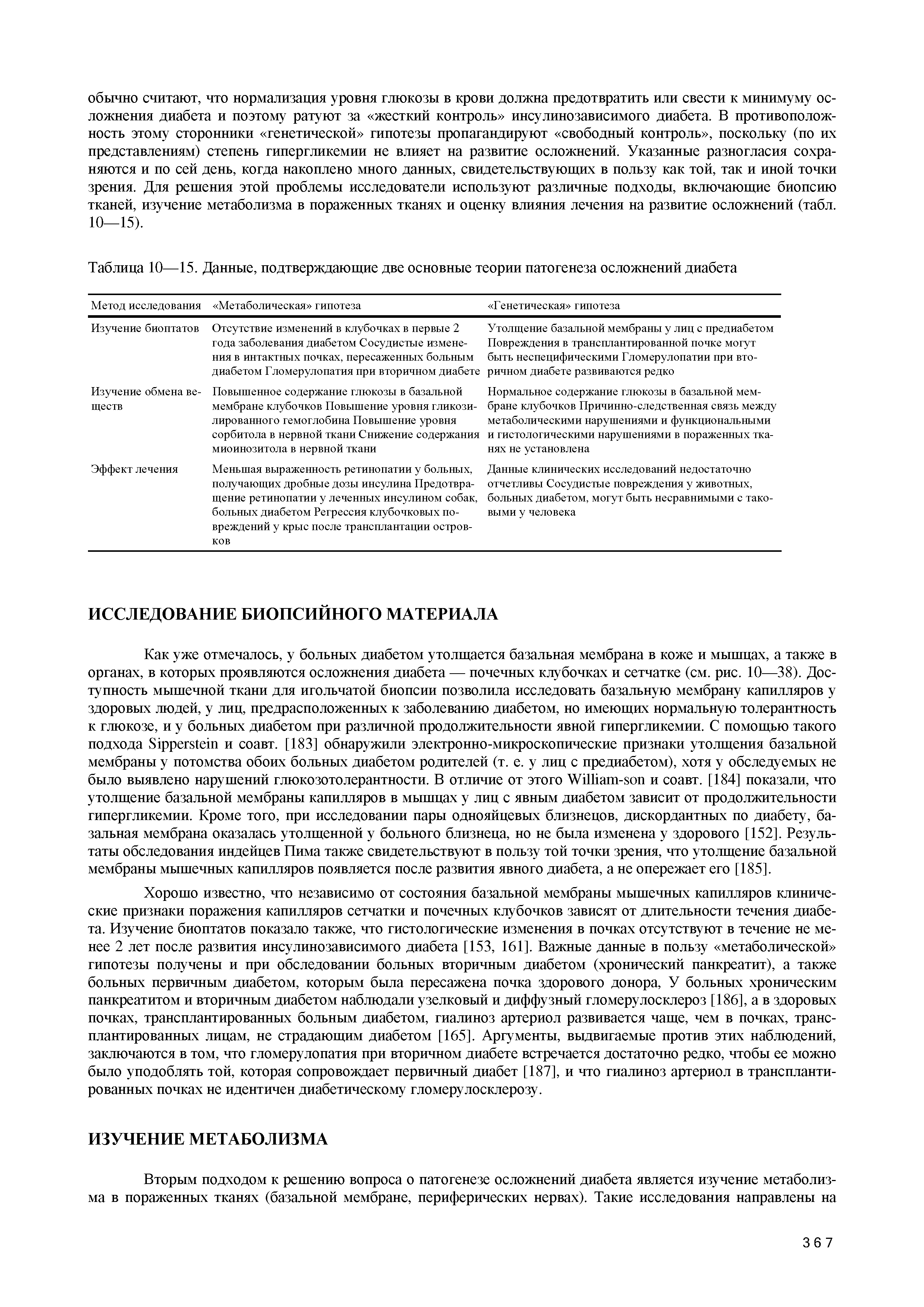 Таблица 10—15. Данные, подтверждающие две основные теории патогенеза осложнений диабета...