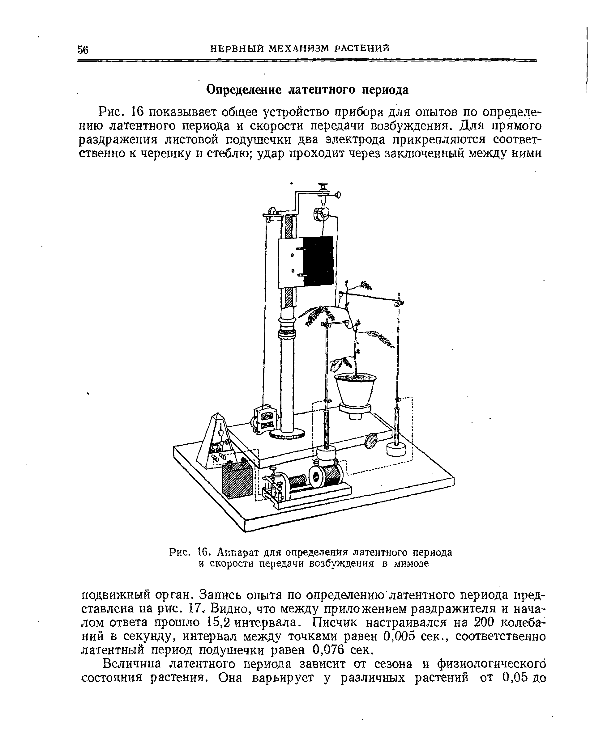 Рис. 16. Аппарат для определения латентного периода и скорости передачи возбуждения в мимозе...