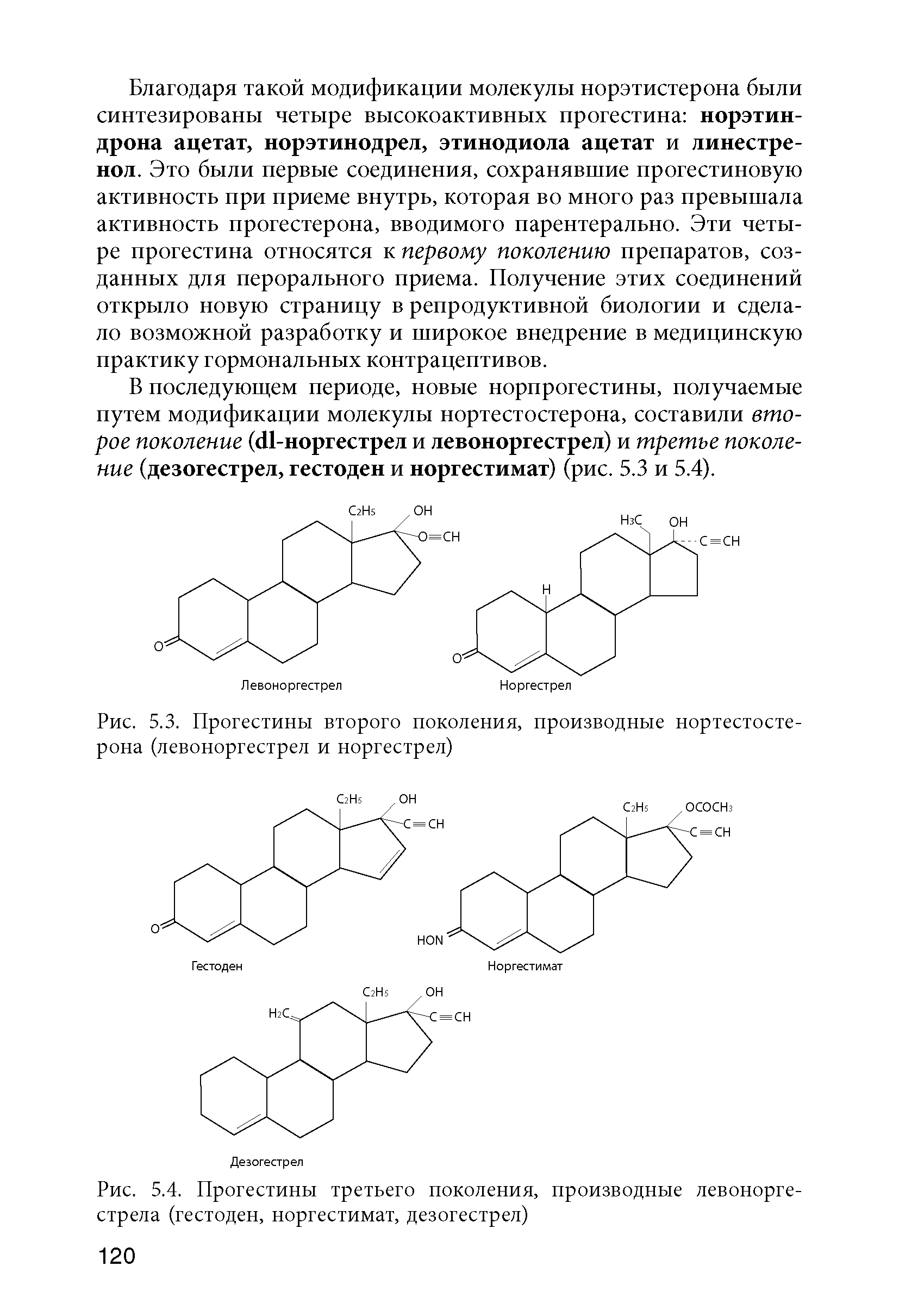 Рис. 5.3. Прогестины второго поколения, производные нортестостерона (левоноргестрел и норгестрел)...