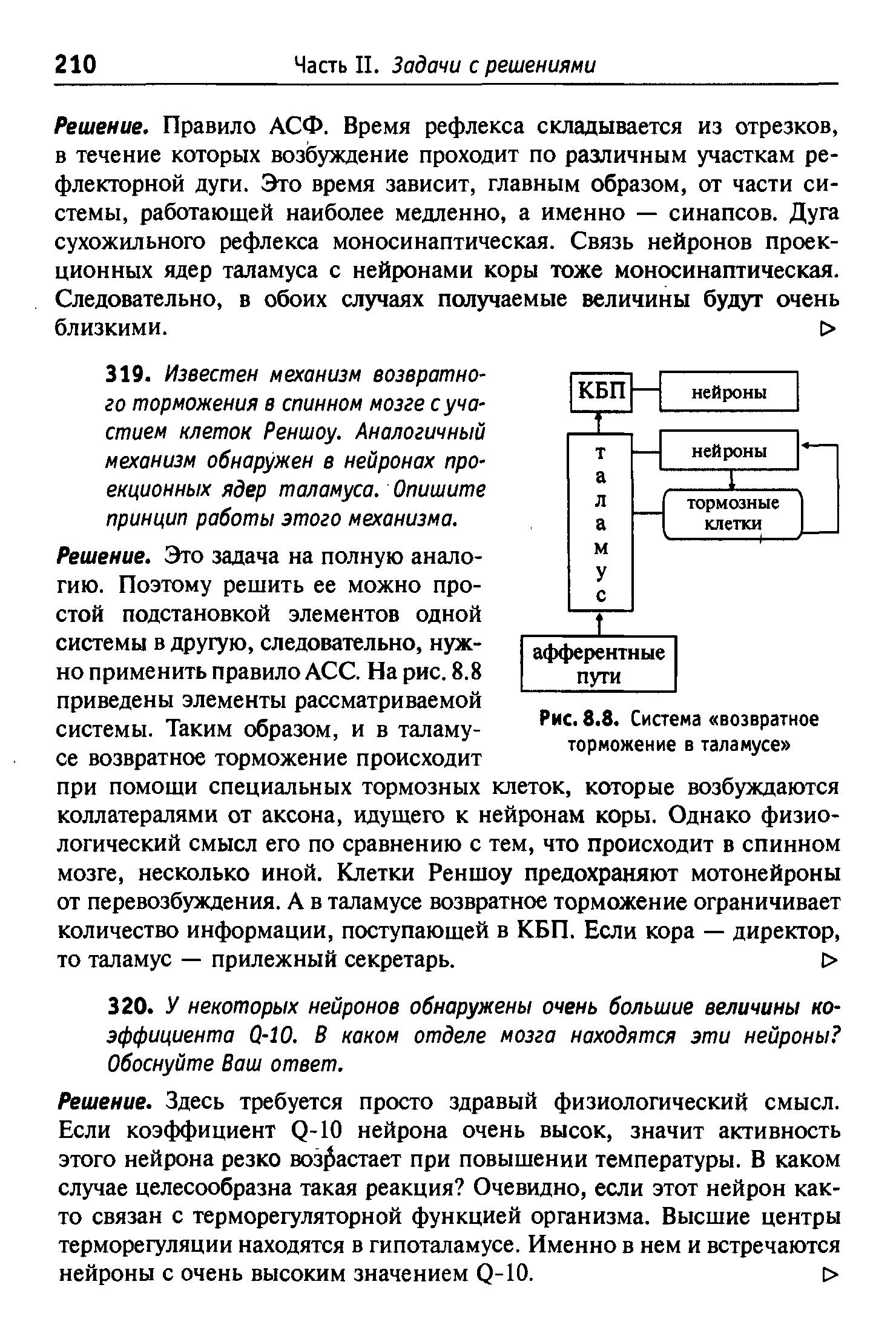 Рис. 8.8. Система возвратное торможение в таламусе клеток, которые возбуждаются...