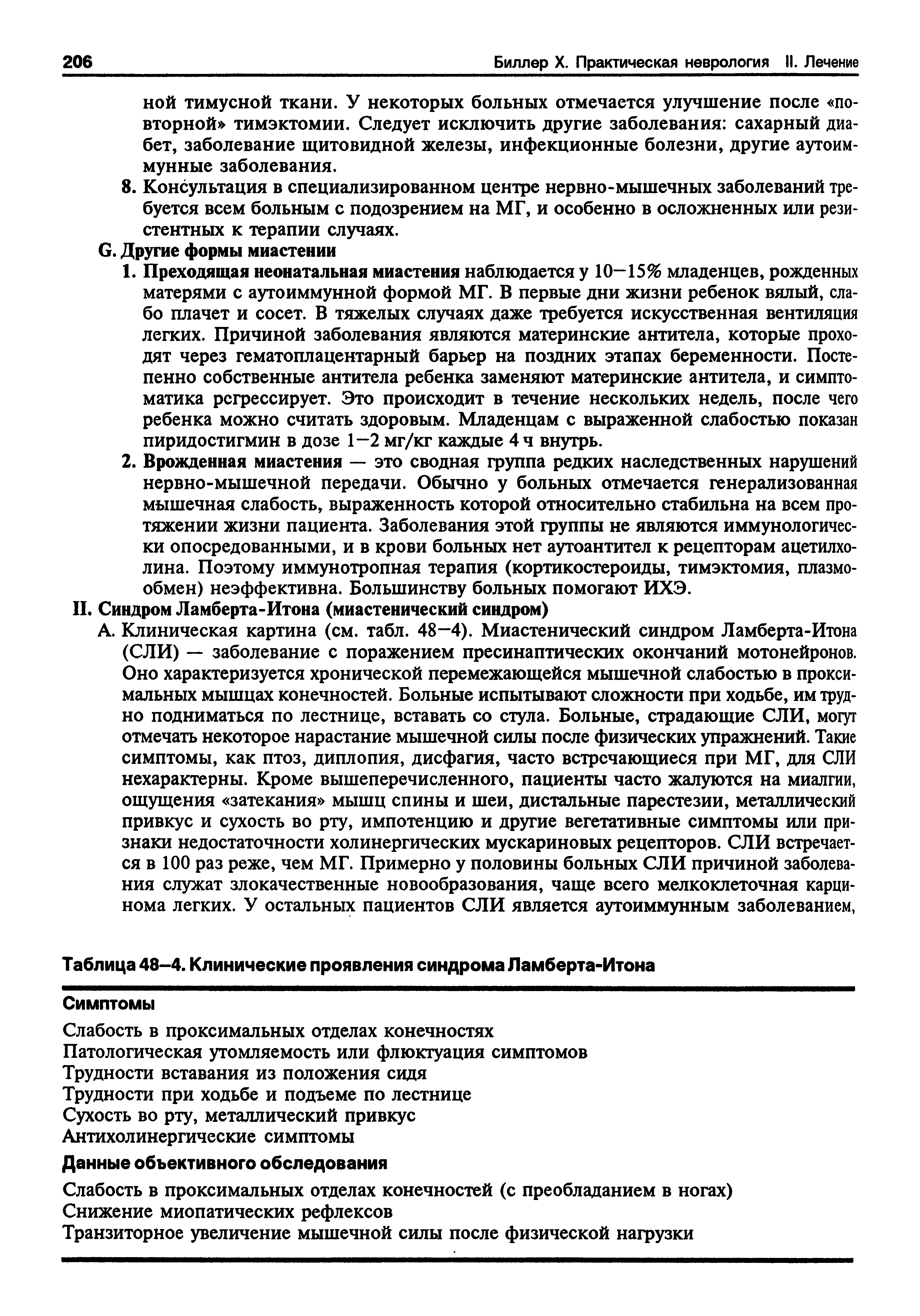 Таблица 48-4. Клинические проявления синдрома Ламберта-Итона...