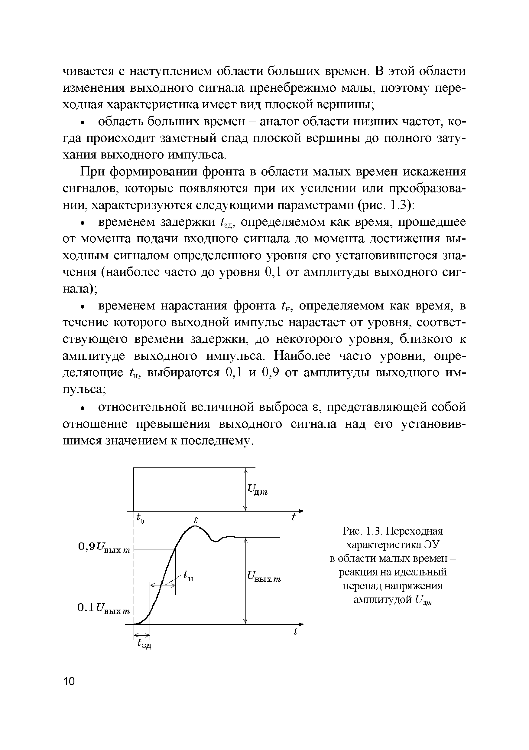 Рис. 1.3. Переходная характеристика ЭУ в области малых времен -реакция на идеальный перепад напряжения амплитудой [7д ...