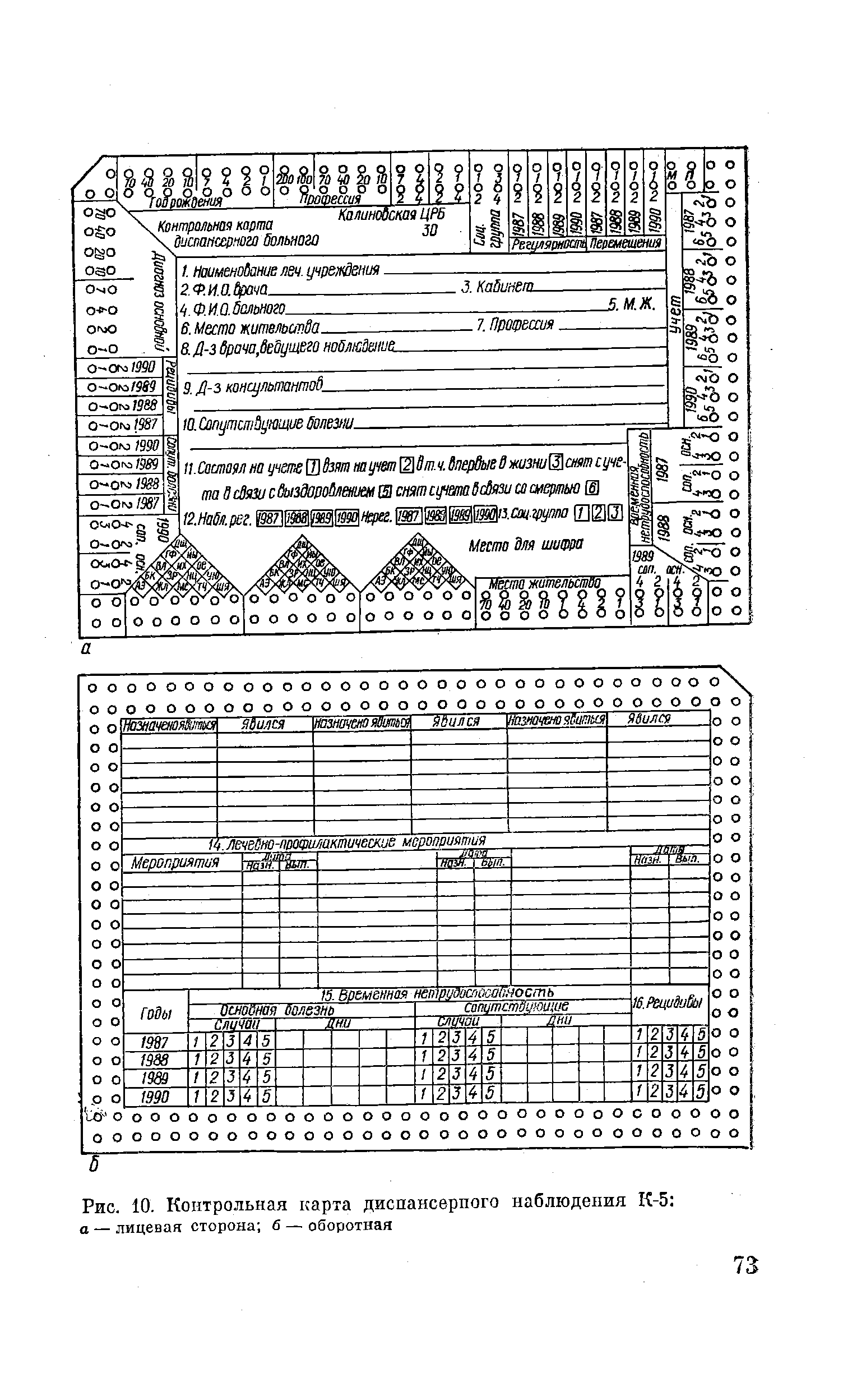 Рис. 10. Контрольная карта диспансерпого наблюдения К-5 а — лицевая сторона б — оборотная...