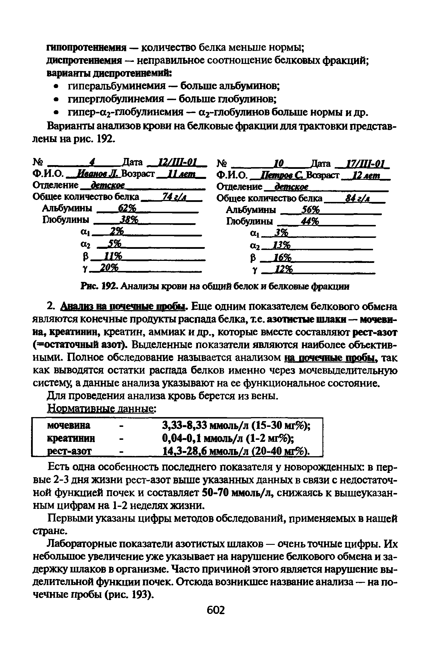 Рис. 192. Анализы крови на общий белок и белковые фракции...