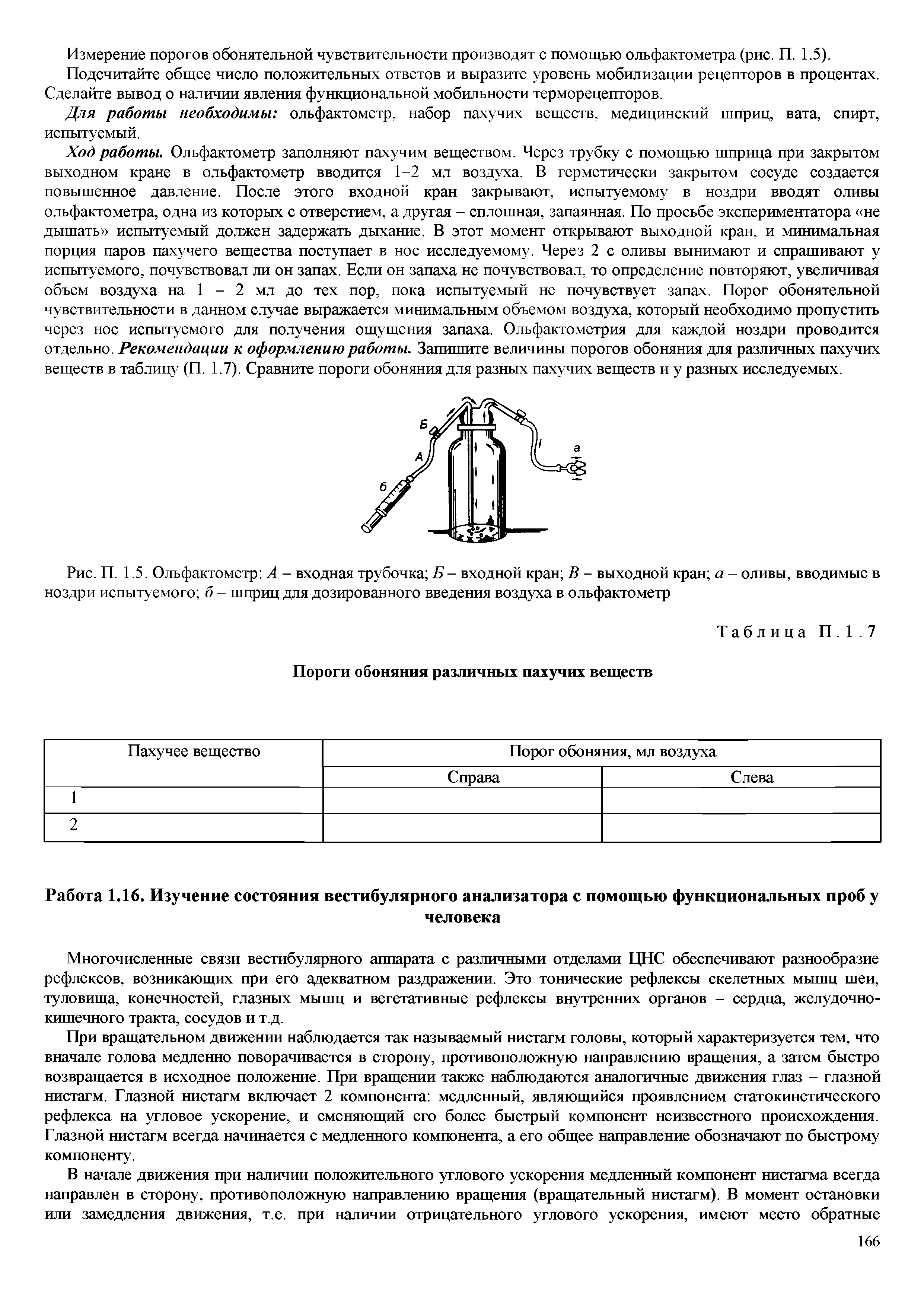 Рис. П. 1.5. Ольфактометр А - входная трубочка Б - входной кран В - выходной кран а - оливы, вводимые в ноздри испытуемого б - шприц для дозированного введения воздуха в ольфактометр...