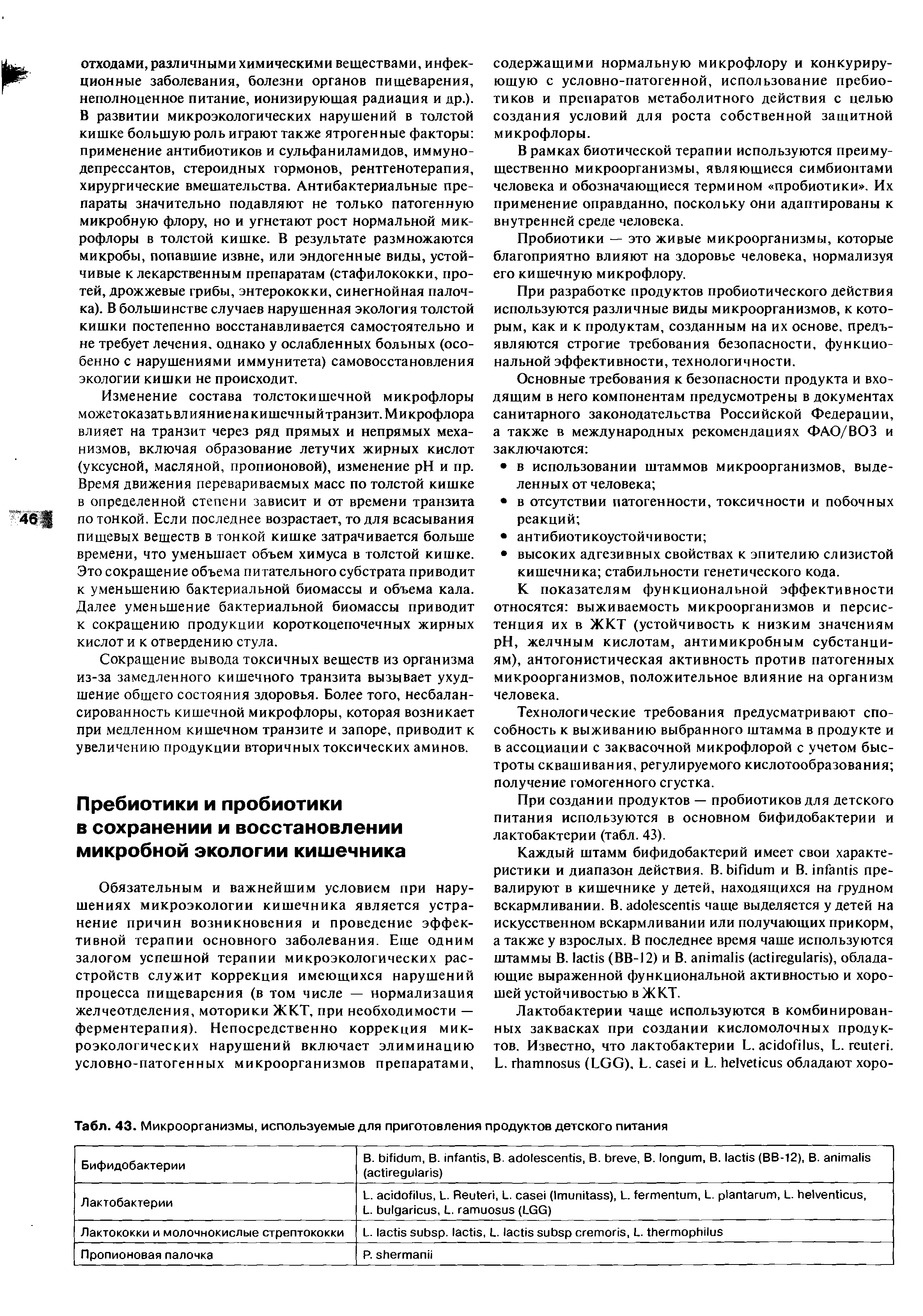 Табл. 43. Микроорганизмы, используемые для приготовления продуктов детского питания...