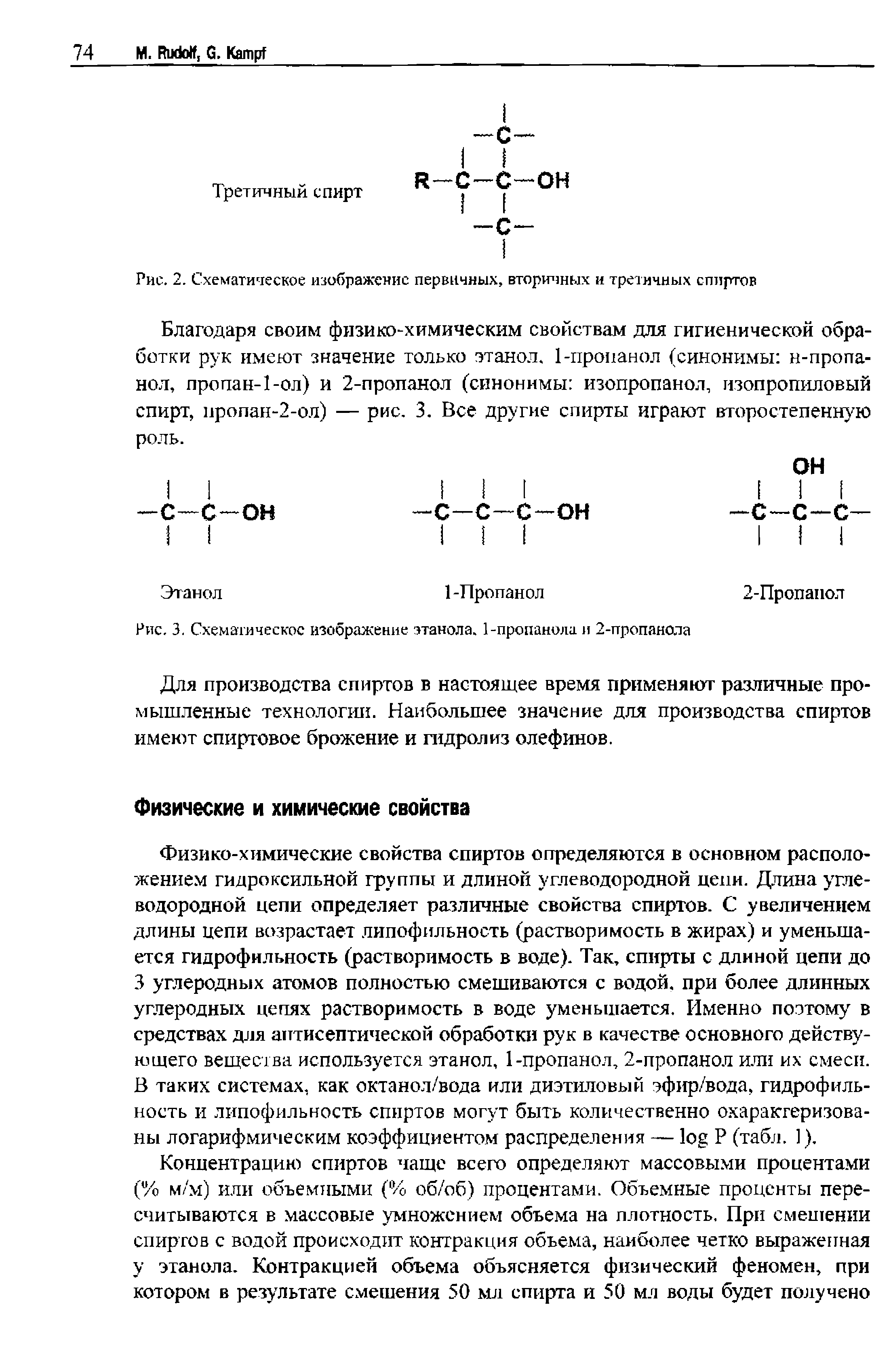 Рис. 2. Схематическое изображение первичных, вторичных и третичных спиртов...