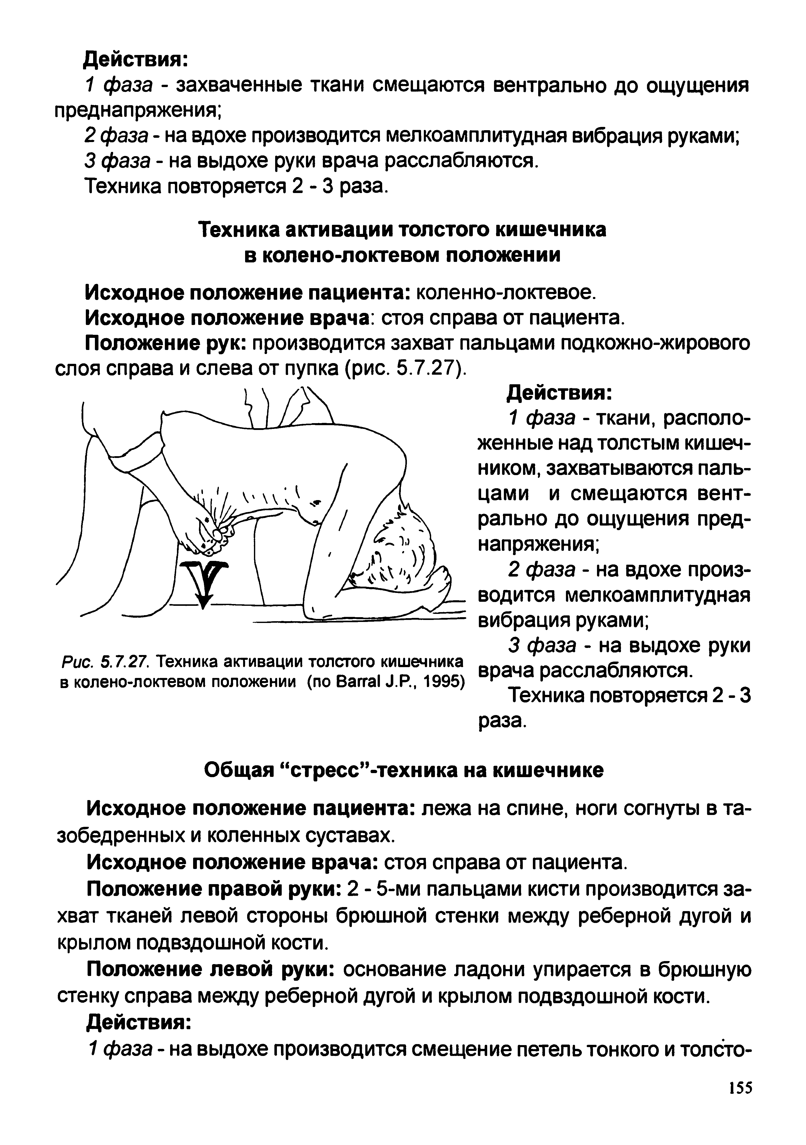 Рис. 5.7.27. Техника активации толстого кишечника в колено-локтевом положении (по B J.P., 1995)...