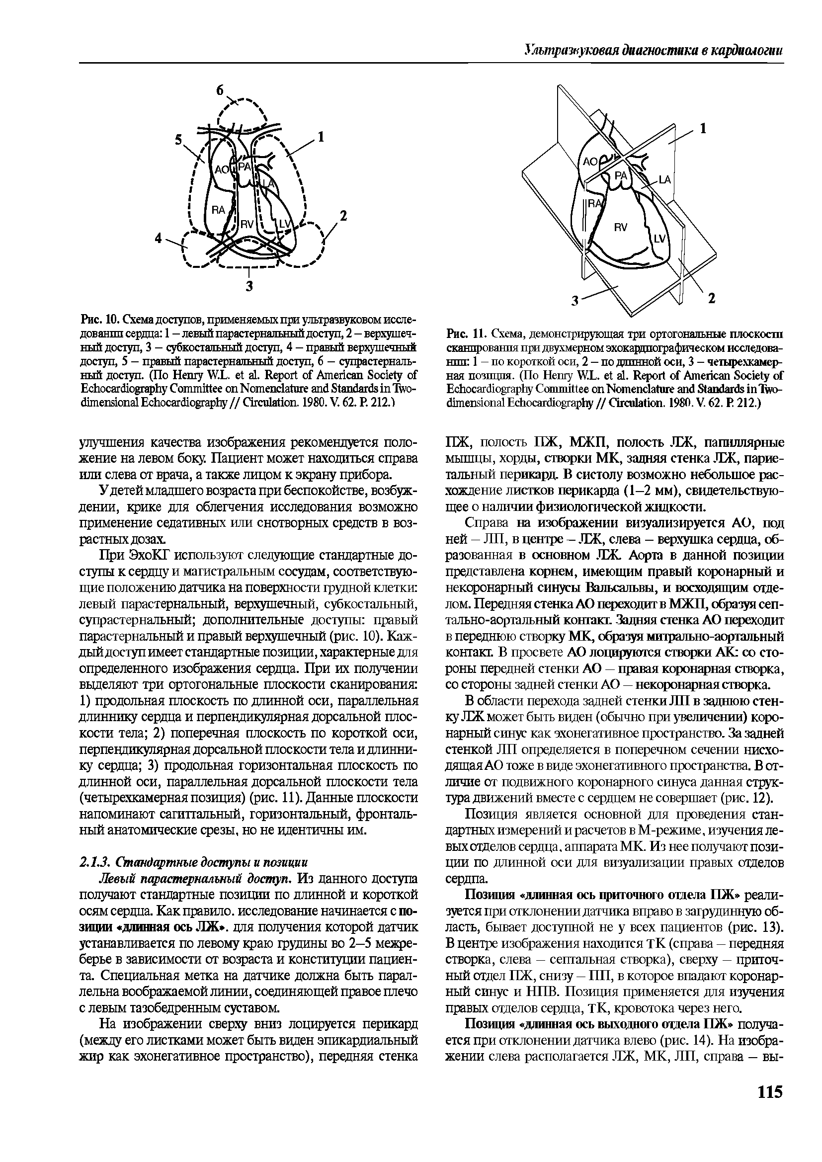 Рис. 10. Схема доступов, применяемых при ультразвуковом исследовании сердца 1 - левый парастернальный доступ, 2 - верхушечный доступ, 3 - субкостальный доступ, 4 - правый верхушечный доступ, 5 - правый парастернальный доступ, 6 - супрастерналь-ный доступ. (По H W.L. . R A S E C N S T - E // C . 1980. V. 62. P. 212.)...