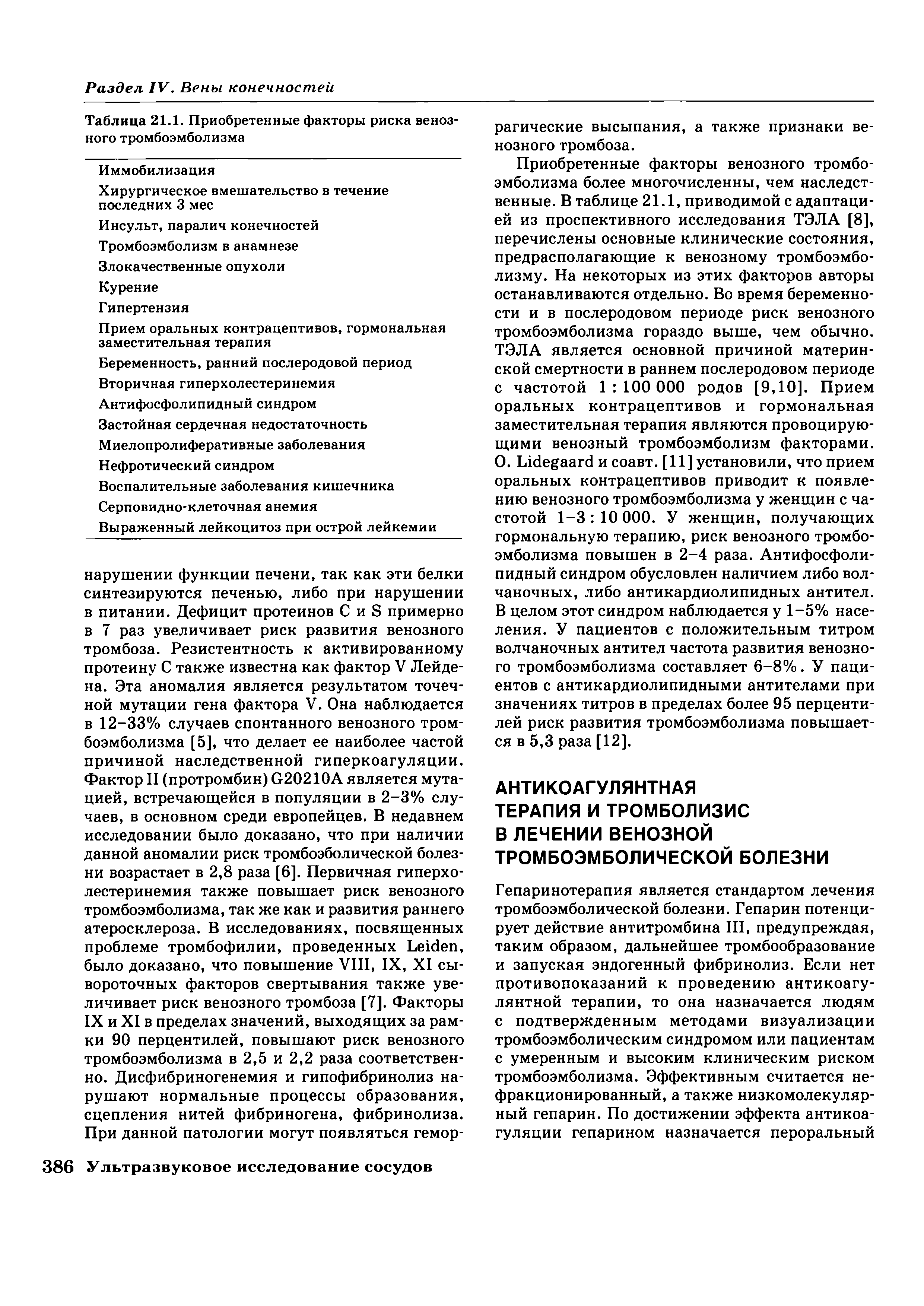 Таблица 21.1. Приобретенные факторы риска венозного тромбоэмболизма...