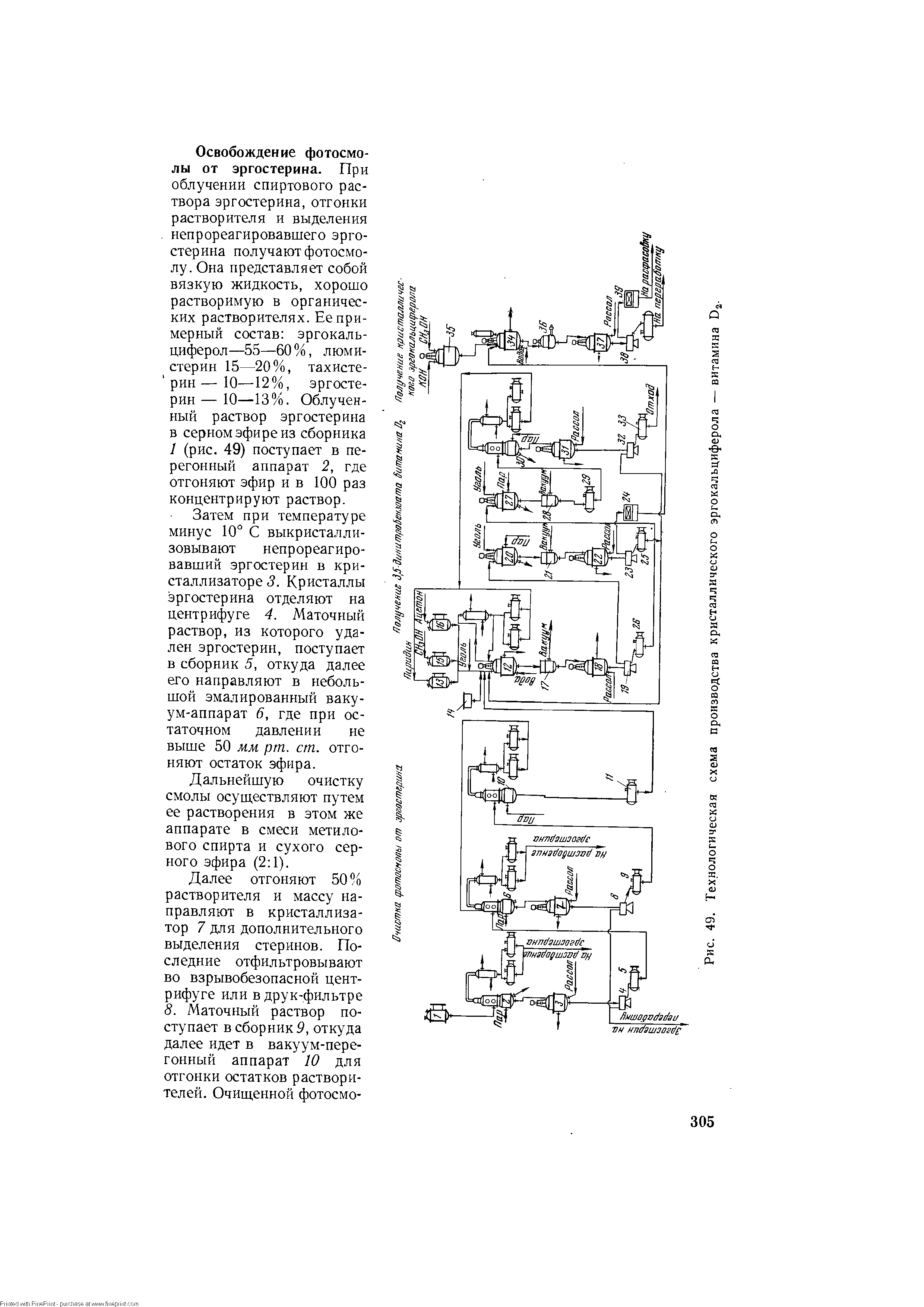 Рис. 49. Технологическая схема производства кристаллического эргокальциферола — витамина...