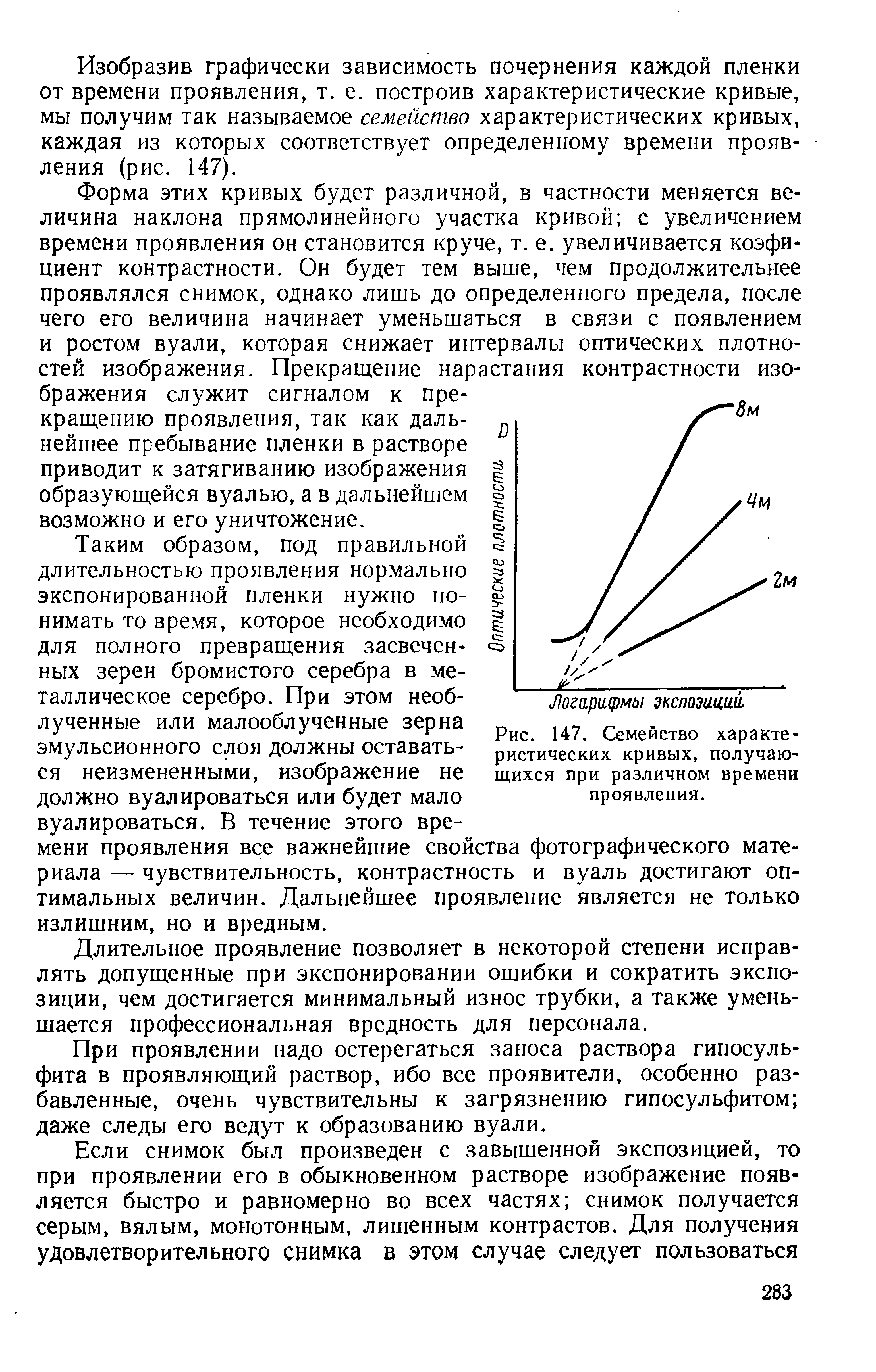 Рис. 147. Семейство характеристических кривых, получающихся при различном времени проявления.