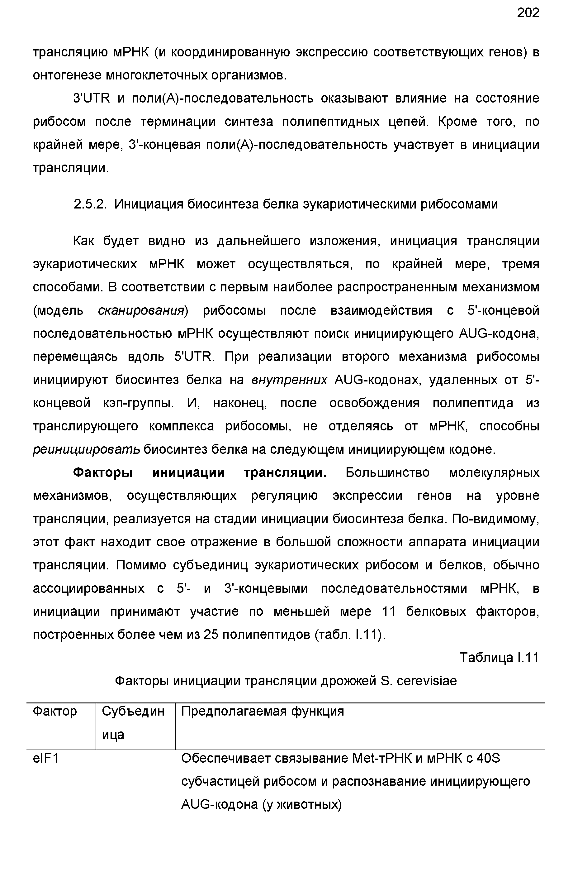 Таблица 1.11 Факторы инициации трансляции дрожжей Б. сегеуыае...