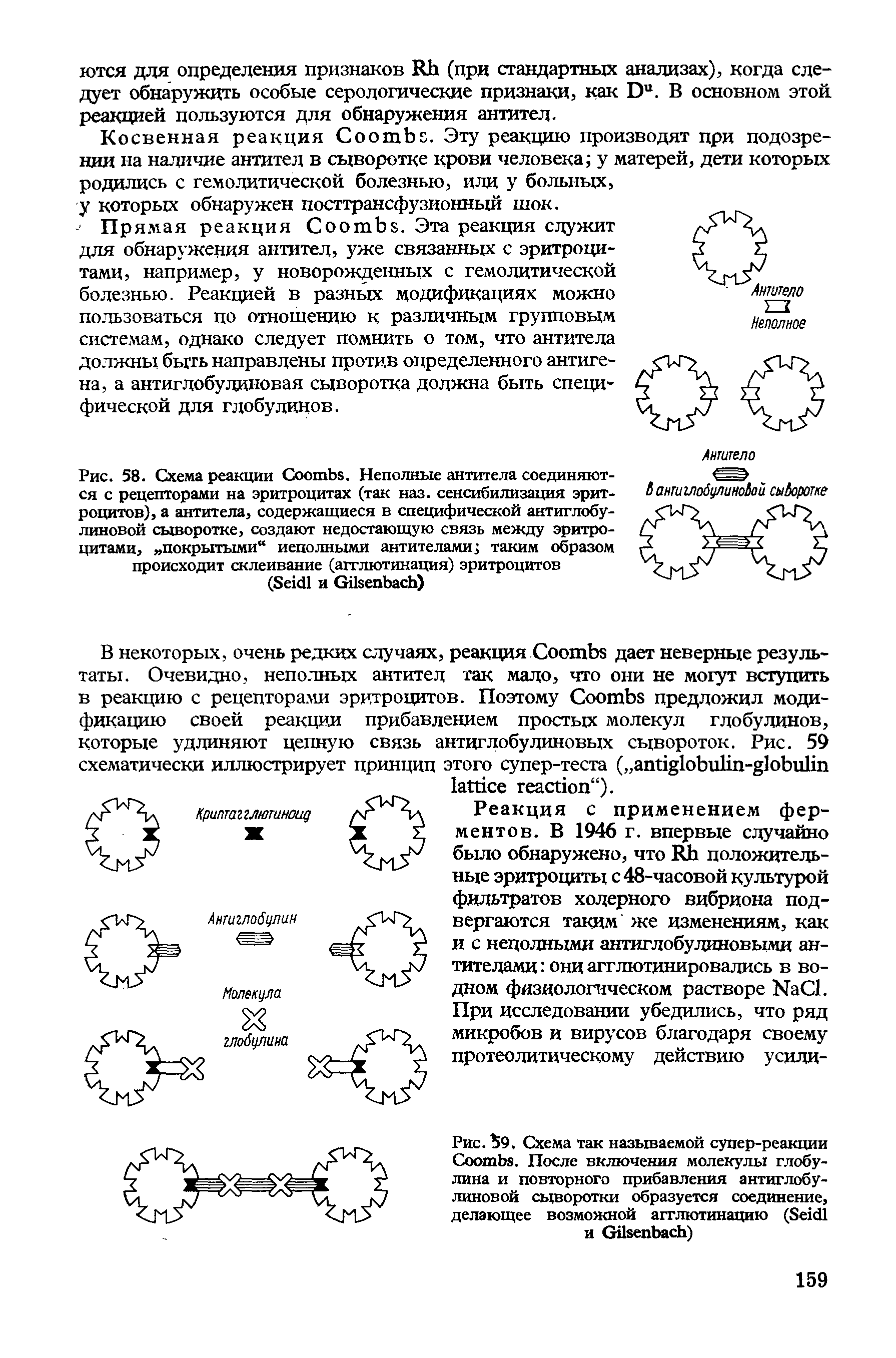 Рис. %9. Схема так называемой супер-реакции C . После включения молекулы глобулина и повторного прибавления антиглобу-линовой сыворотки образуется соединение, делающее возможной агглютинацию (S и G )...