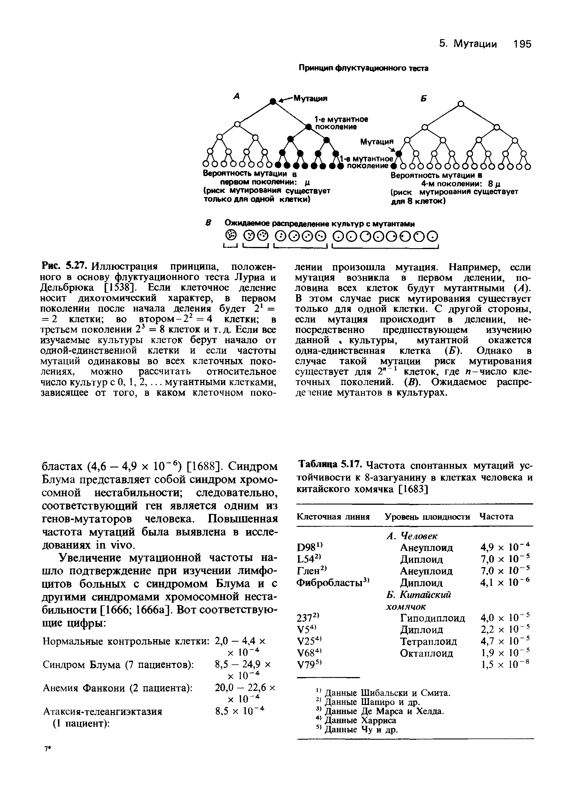 Таблица 5.17. Частота спонтанных мутаций устойчивости к 8-азагуанину в клетках человека и китайского хомячка [1683]...