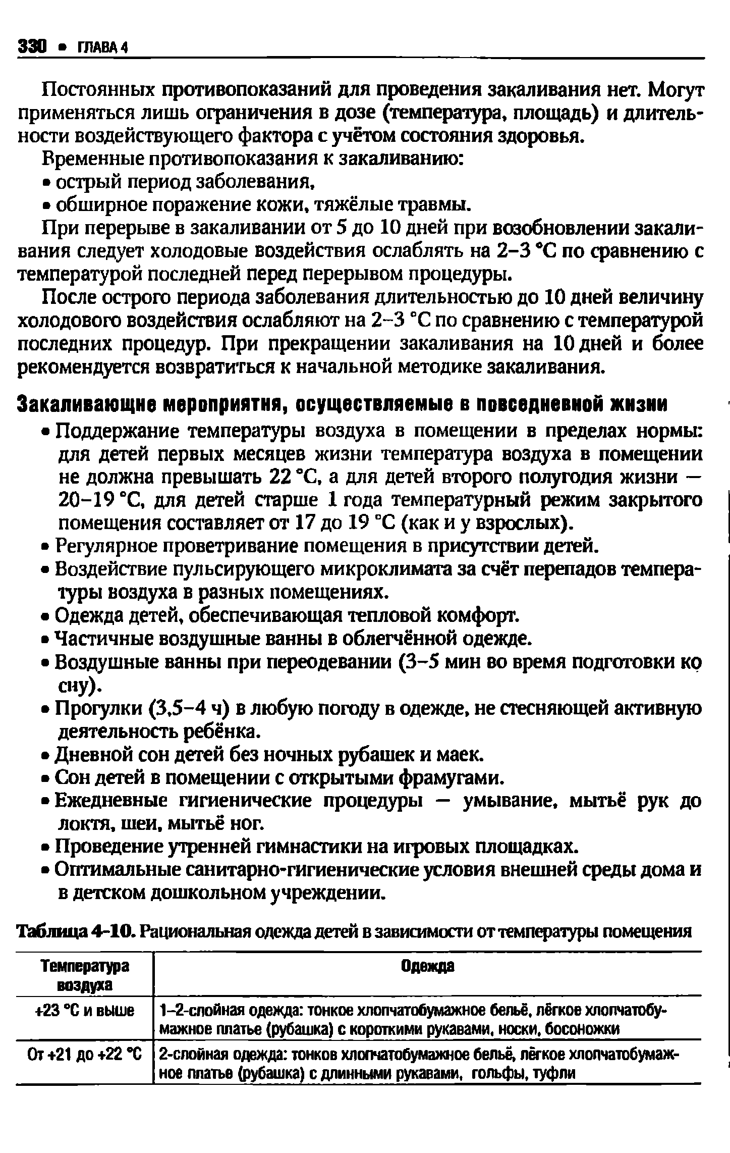 Таблица 4-10. Рациональная одежда детей в зависимости от температуры помещения...