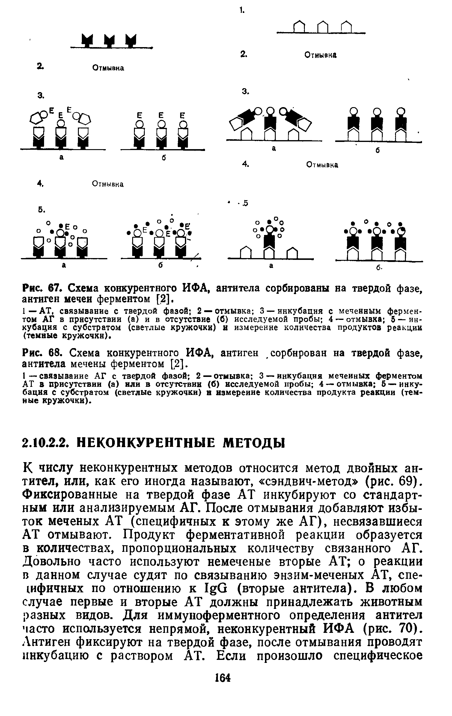 Рис. 67. Схема конкурентного ИФА, антитела сорбированы на твердой фазе, антиген мечей ферментом [2].